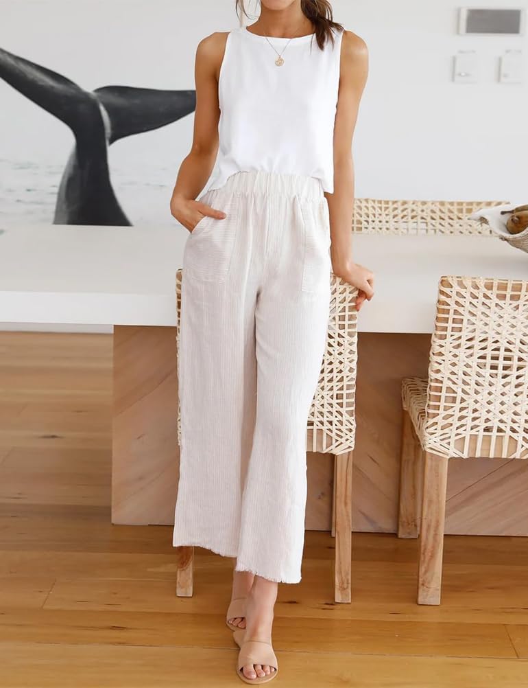 Womens Linen Crop Tops Summer Casual Cotton Sleeveless Tank