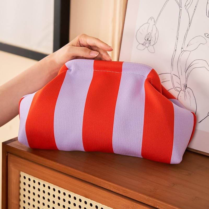 Women's Striped Knit Clutch Colorful Dumpling Purse Evening Bag Women's Striped Knit Clutch Colorful Dumpling Purse Evening Bag