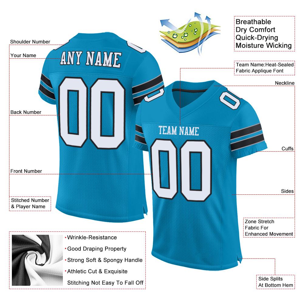 Custom Panther Blue White-Black Classic Style Mesh Authentic Football Jersey Custom Panther Blue White-Black Classic Style Mesh Authentic Football Jersey