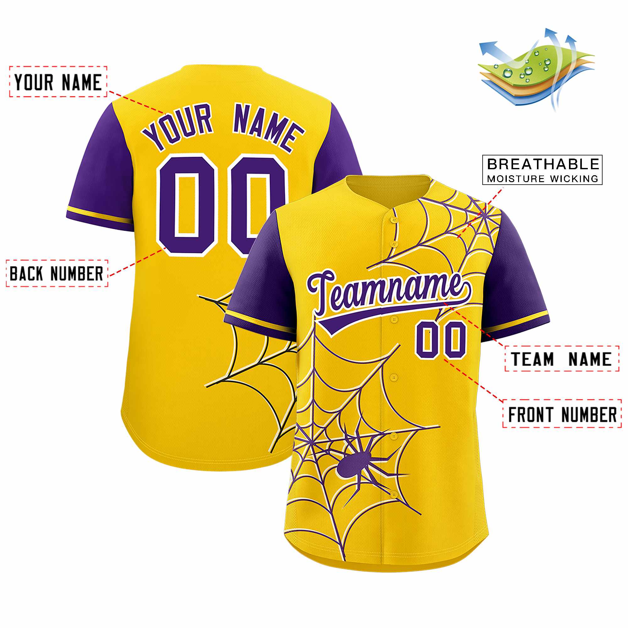 Benutzerdefiniertes Spinnennetz-Muster, Raglanärmel, authentisches Baseball-Trikot
