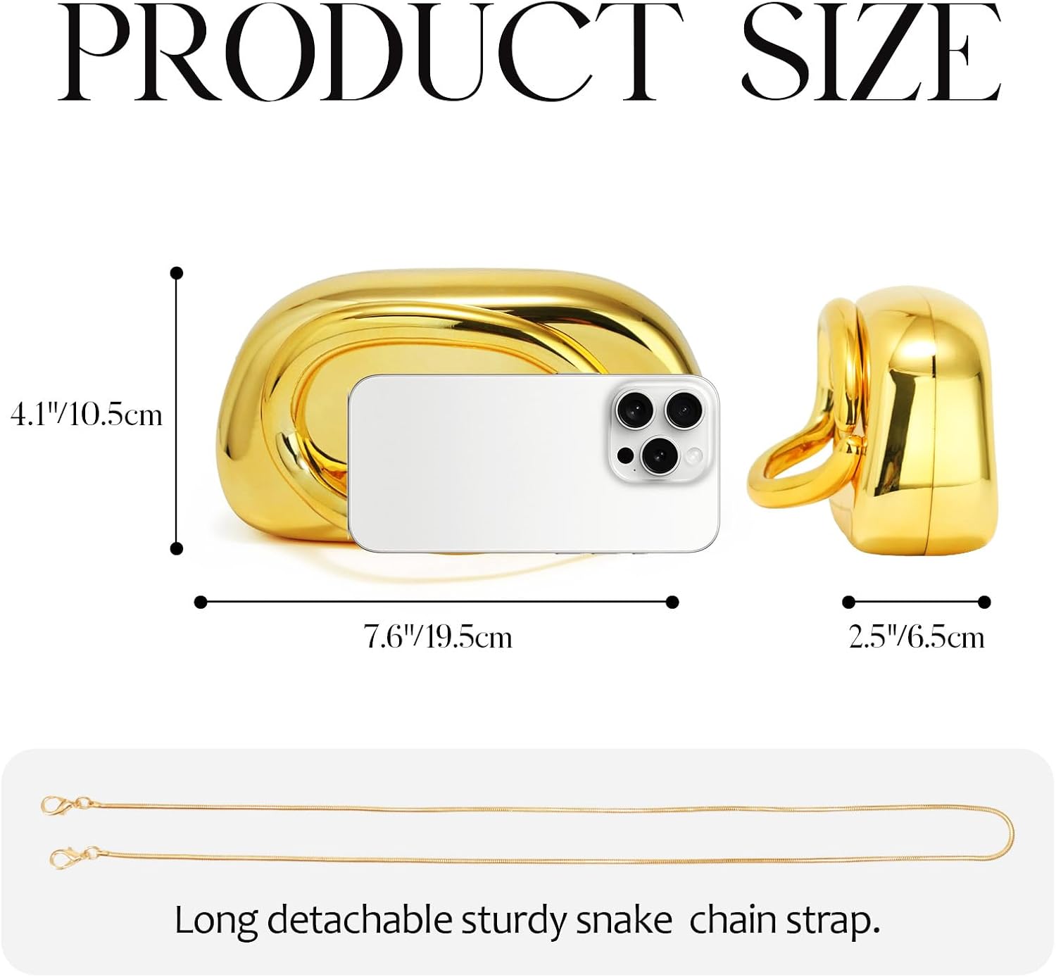 Women's Gold Acrylic Clutch with Metal Handle and Chain