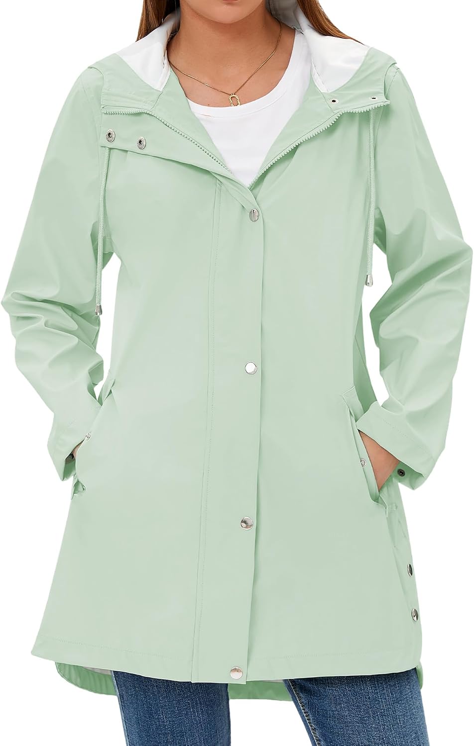 Rain Jacket Womens Waterproof with Hood Long Coat Windproof Windbreaker Outdoor Trench S-XXL