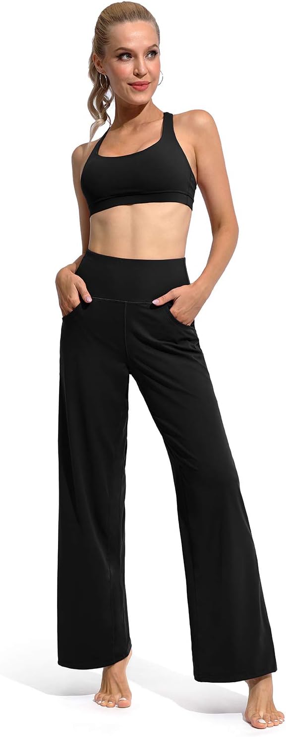 Women's Wide Leg Yoga Pants High Waist Black