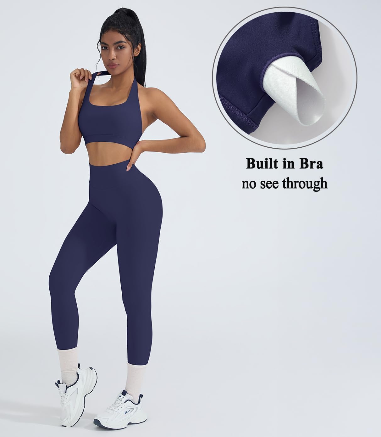 2 Piece Workout Sets for Women Halter Sports Bras Gym Sets Booty Leggings Outfits