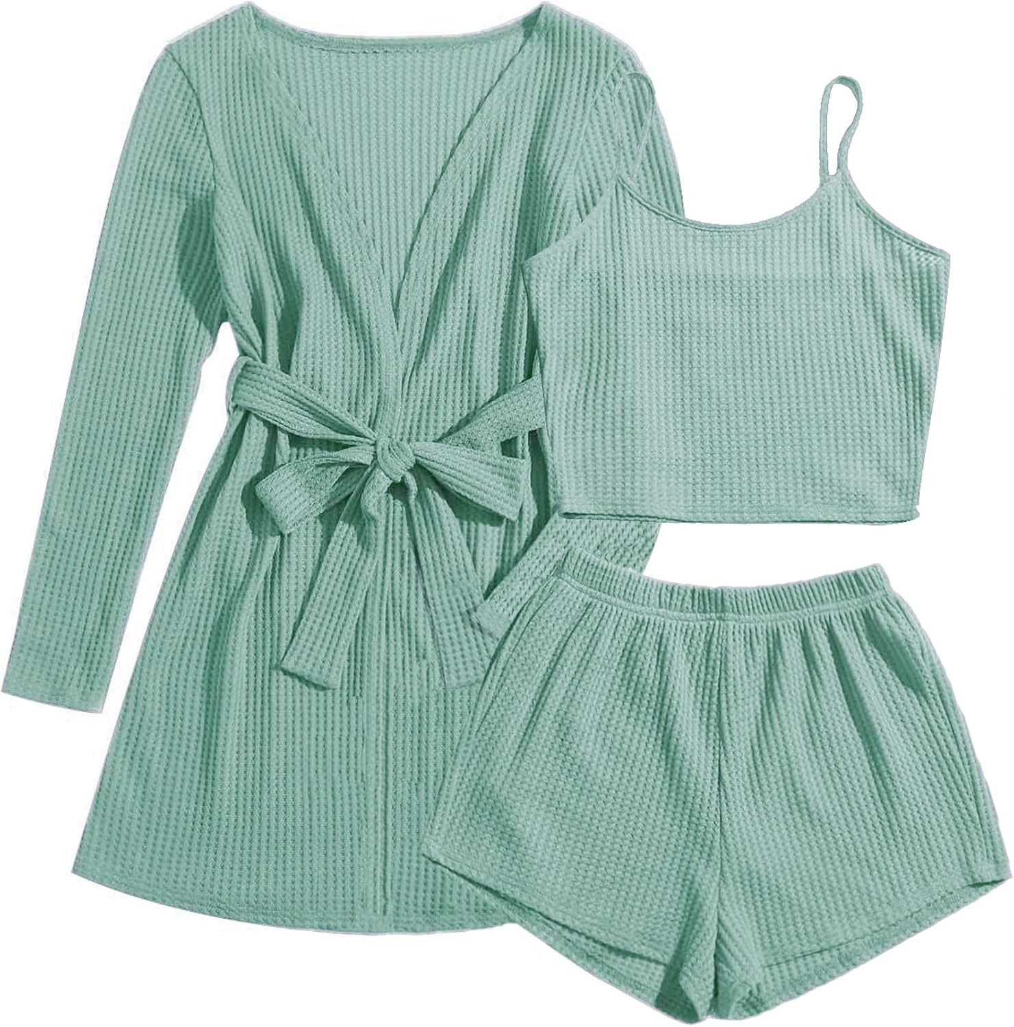 Women's Waffle Knit 3 Piece Lounge Set with Cardigan
