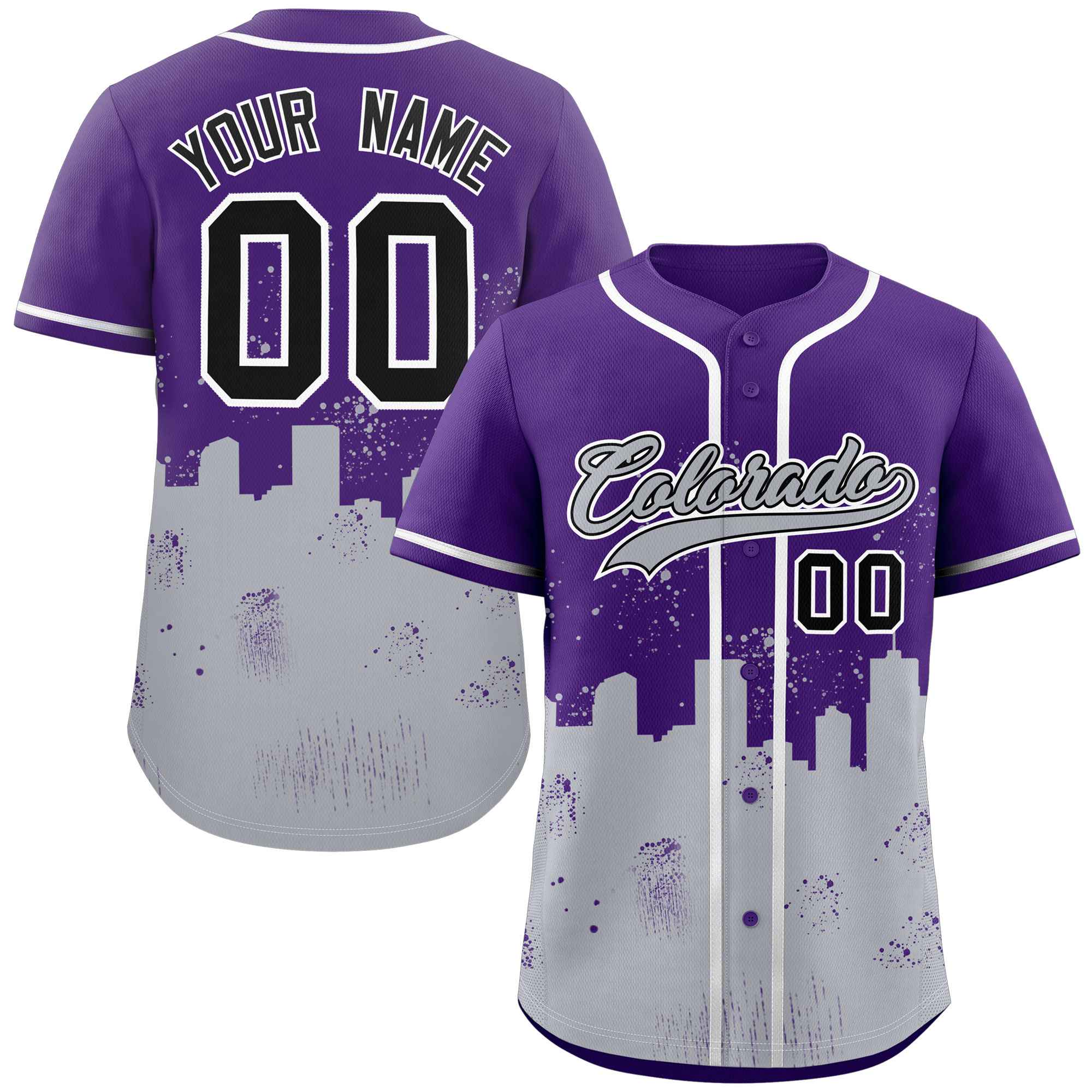 Benutzerdefinierte lila grau personalisierte authentische Colorado City Nightscape Baseball Jersey