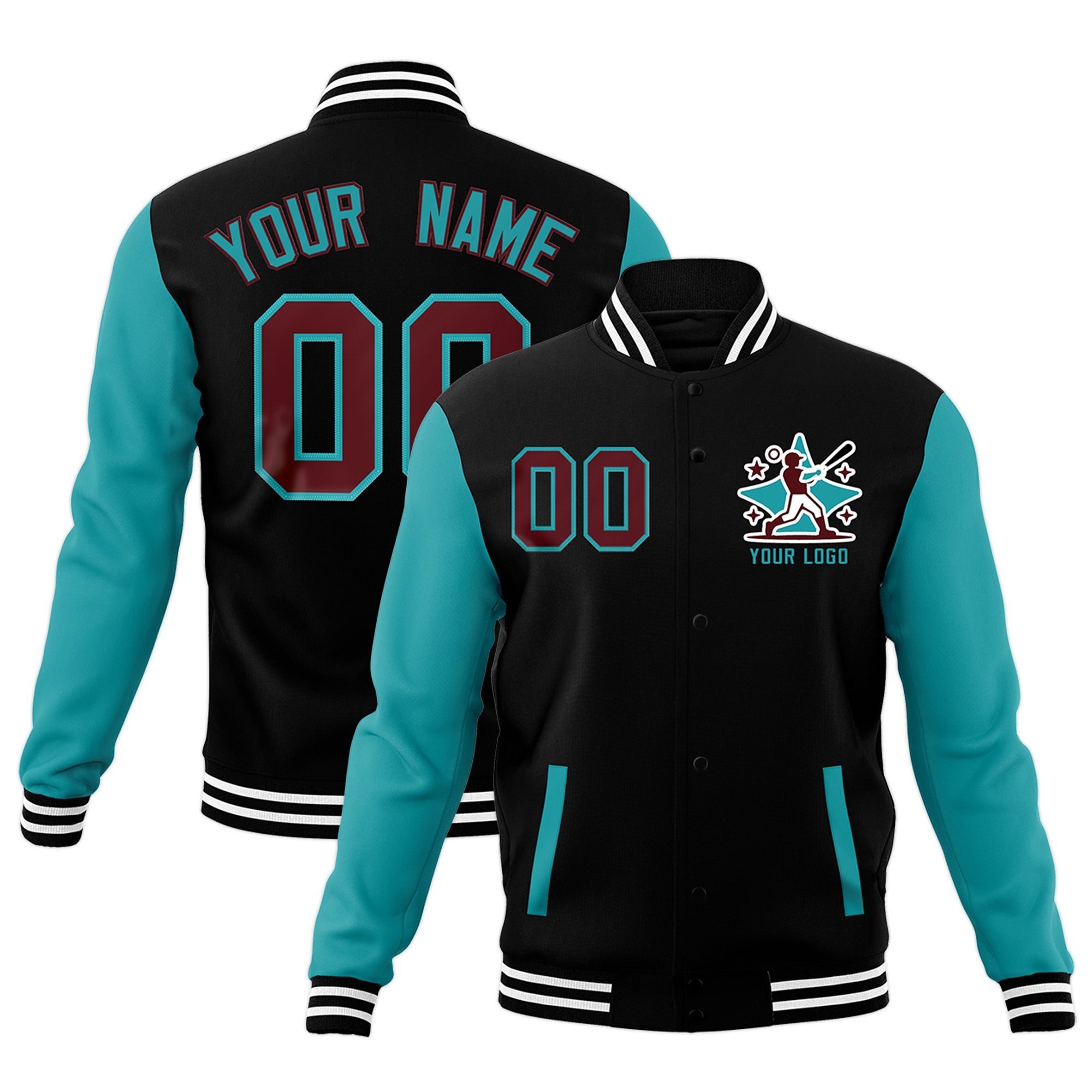 Custom Raglan Sleeves Full-Snap Letterman Cotton Fabric Jacket