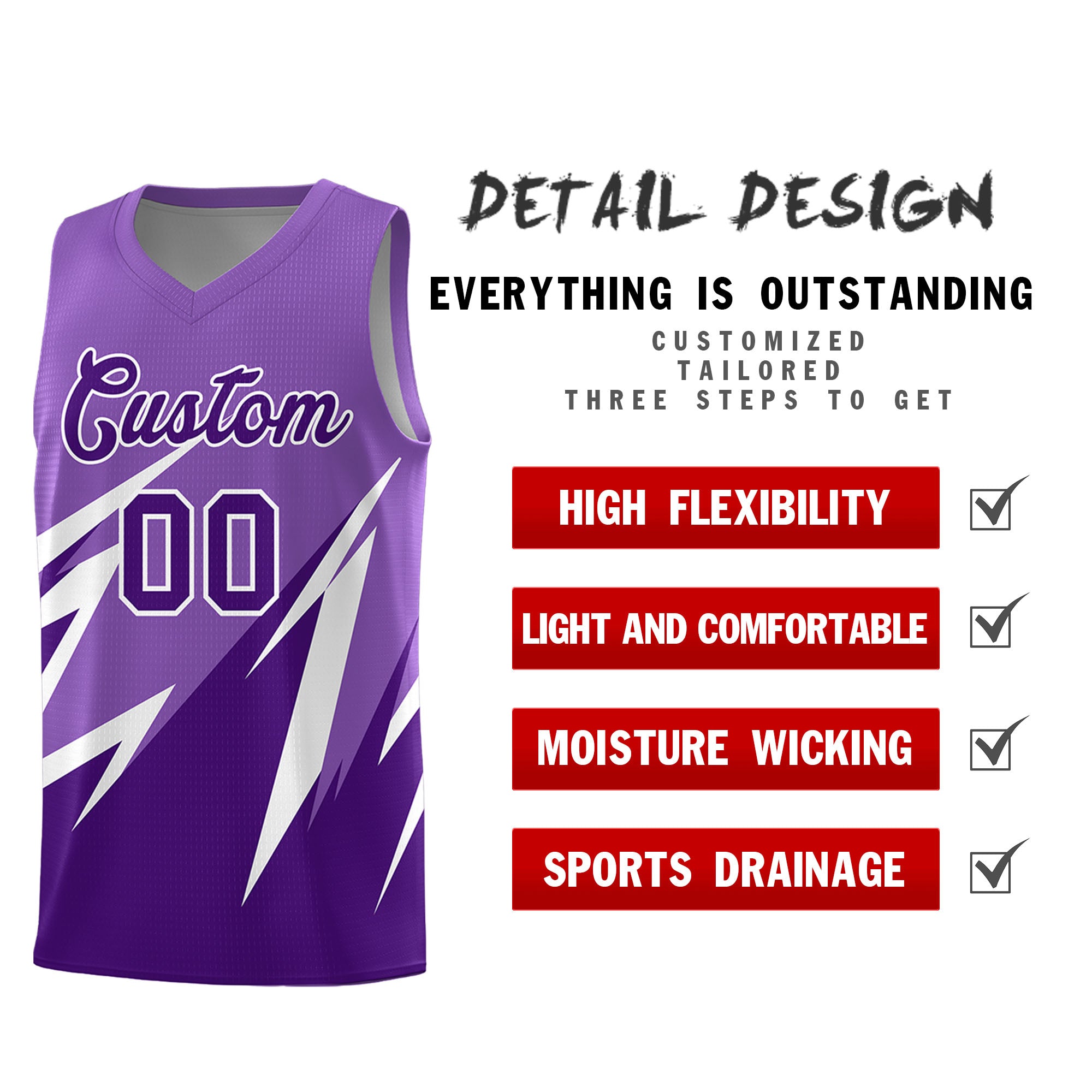 Benutzerdefiniertes hellviolettes abstraktes Bergmuster-Sportuniform-Basketballtrikot