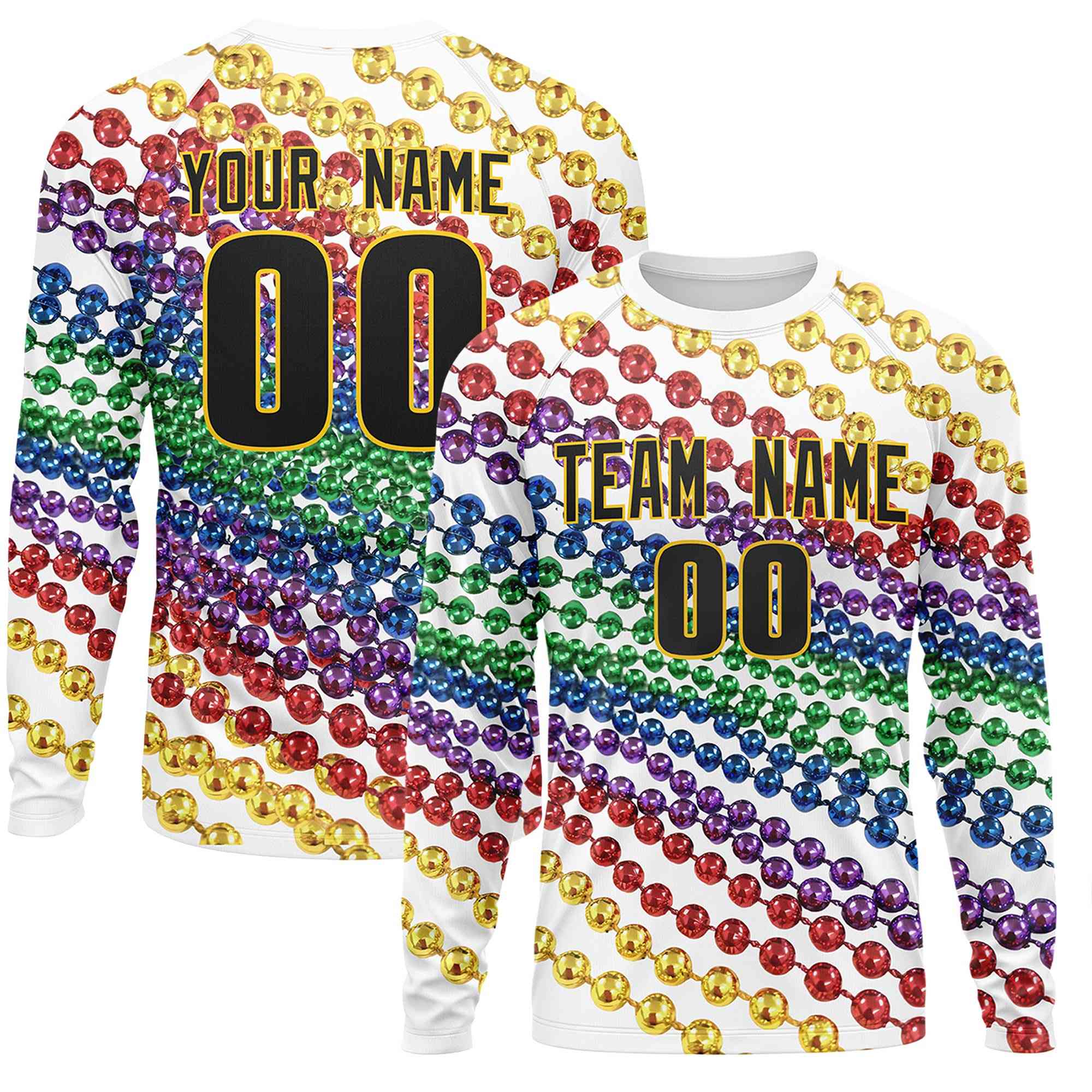 Benutzerdefiniertes, personalisiertes Mardi Gras Langarm-Performance-T-Shirt mit Rundhalsausschnitt