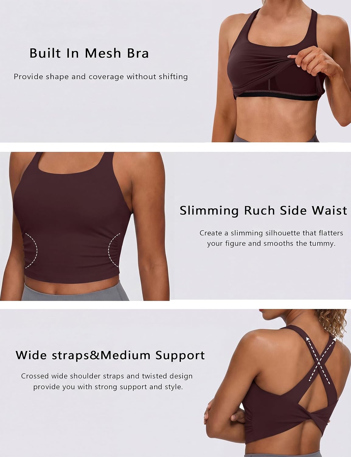 Women's Wrap Ruched Crop Tank with Built in Bra Women's Wrap Ruched Crop Tank with Built in Bra