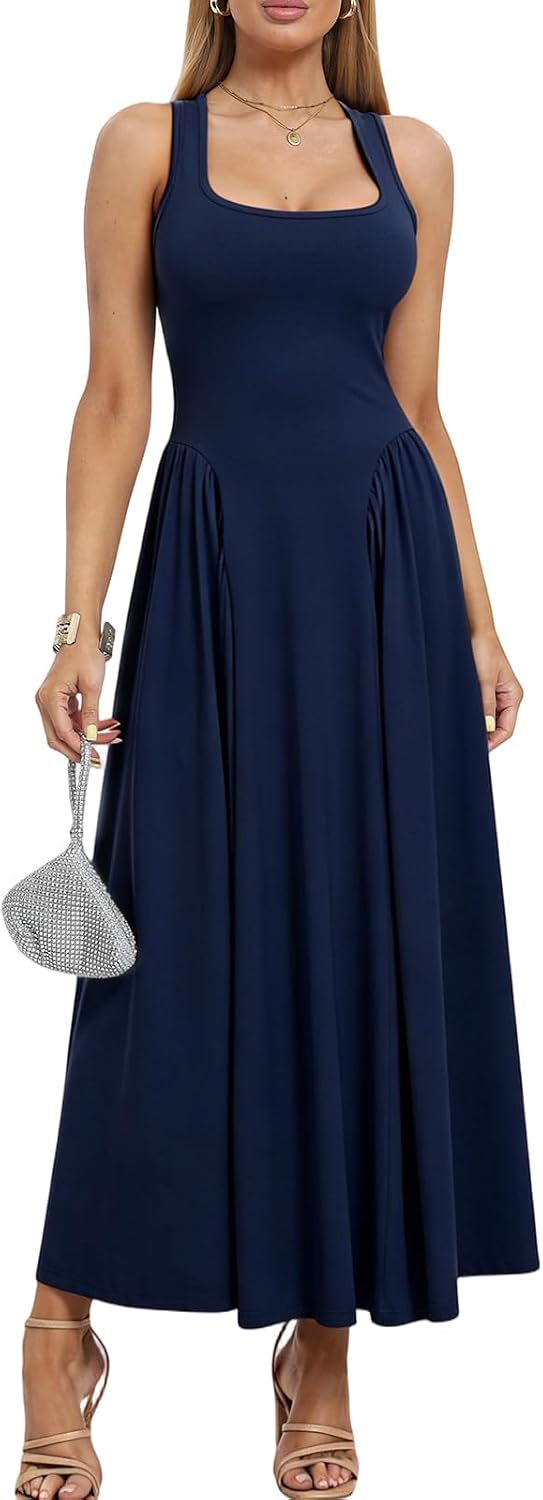 Women's Tank Maxi Dress Sleeveless Flowy Navy Blue