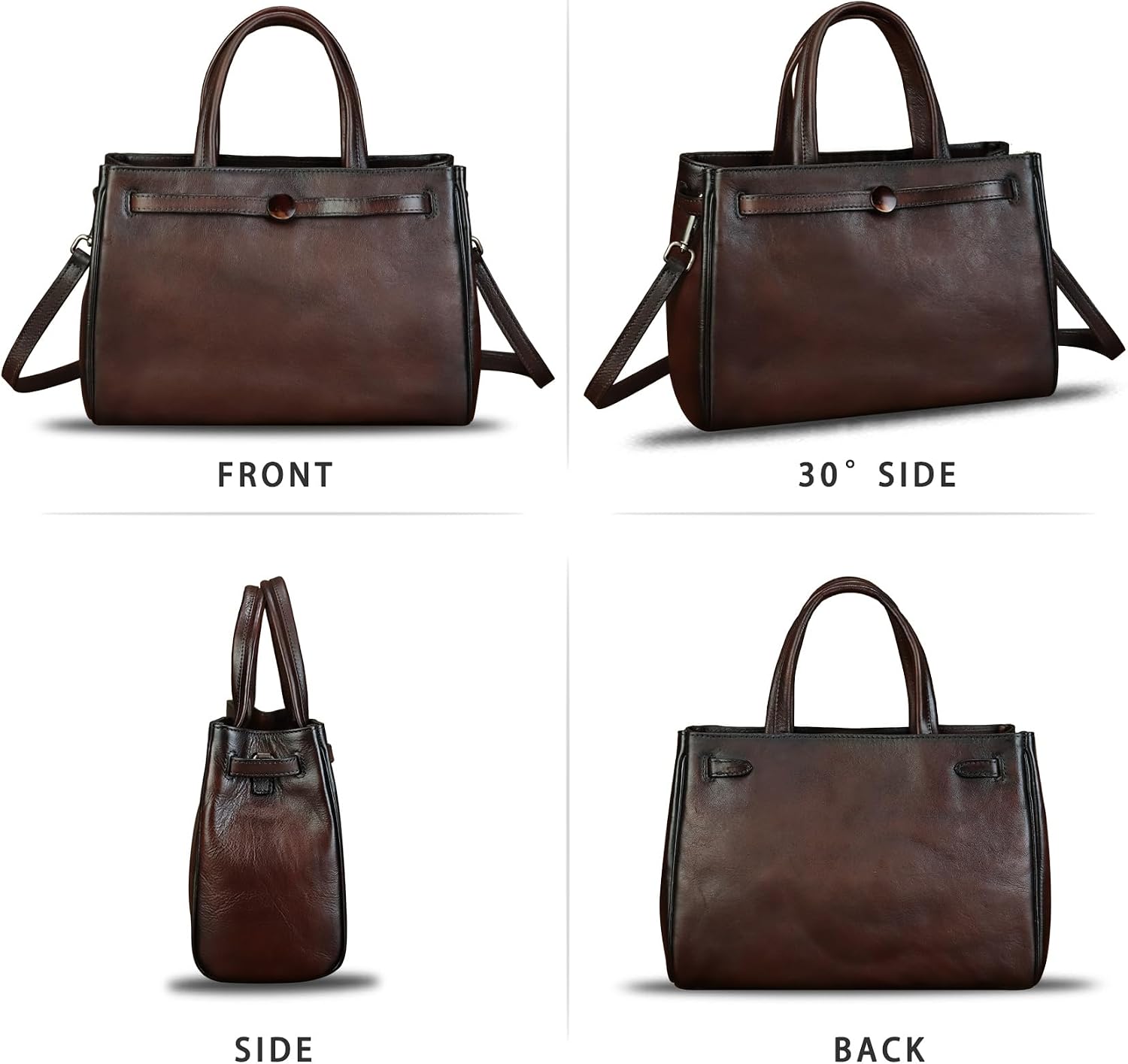 Women's Vintage Genuine Leather Top Handle Satchel Brown Women's Vintage Genuine Leather Top Handle Satchel Brown