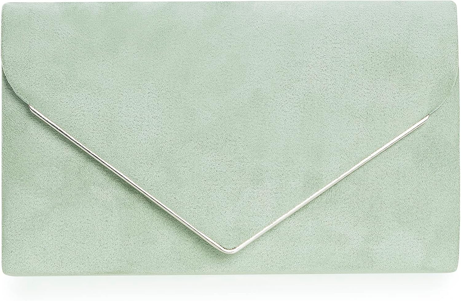 Women's Green Suede Envelope Clutch Evening Purse with Chain