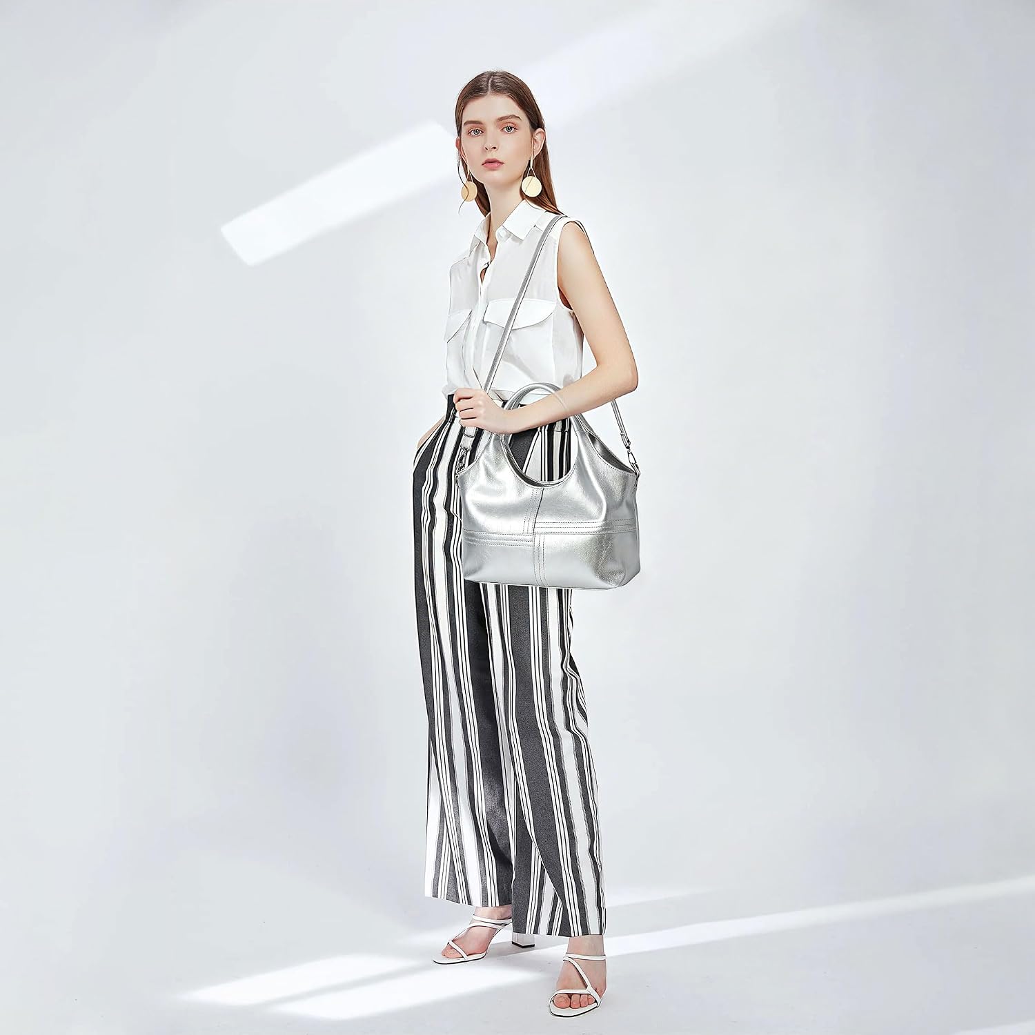 Women's Metallic Tote Bag Silver