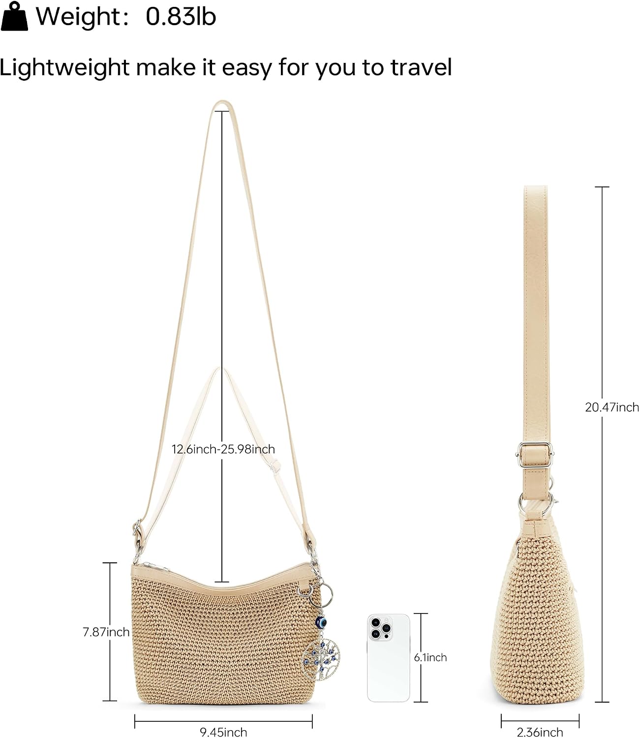 Women's Handwoven Straw Crossbody Bag with Evil Eye Charm Women's Handwoven Straw Crossbody Bag with Evil Eye Charm