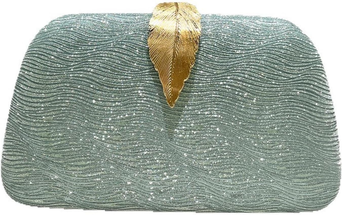 Women's Green Glitter Evening Clutch with Gold Chain