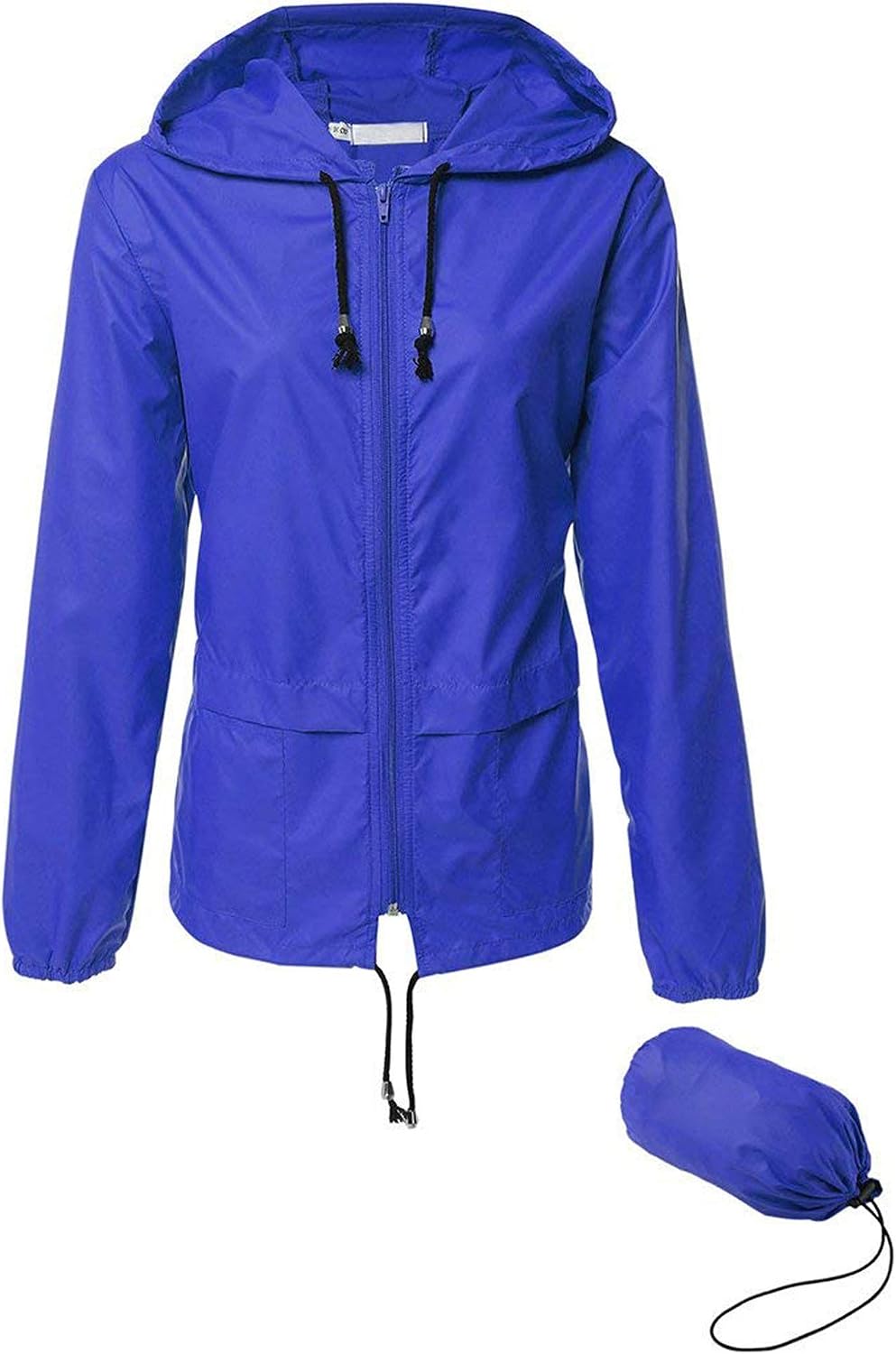 Women's Packable Hooded Rain Jacket Waterproof Royal Blue