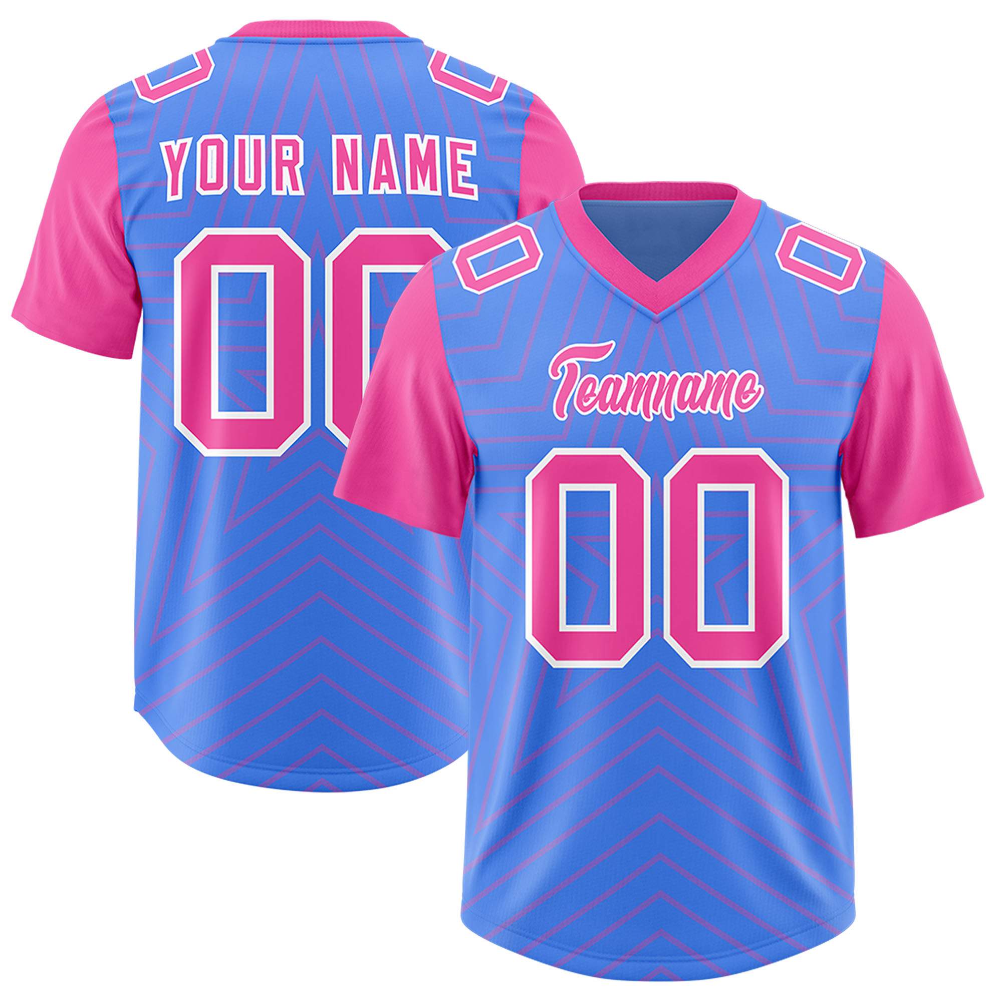 Individuell personalisiertes, authentisches Fußballtrikot mit Raglanärmeln und Sternenmuster