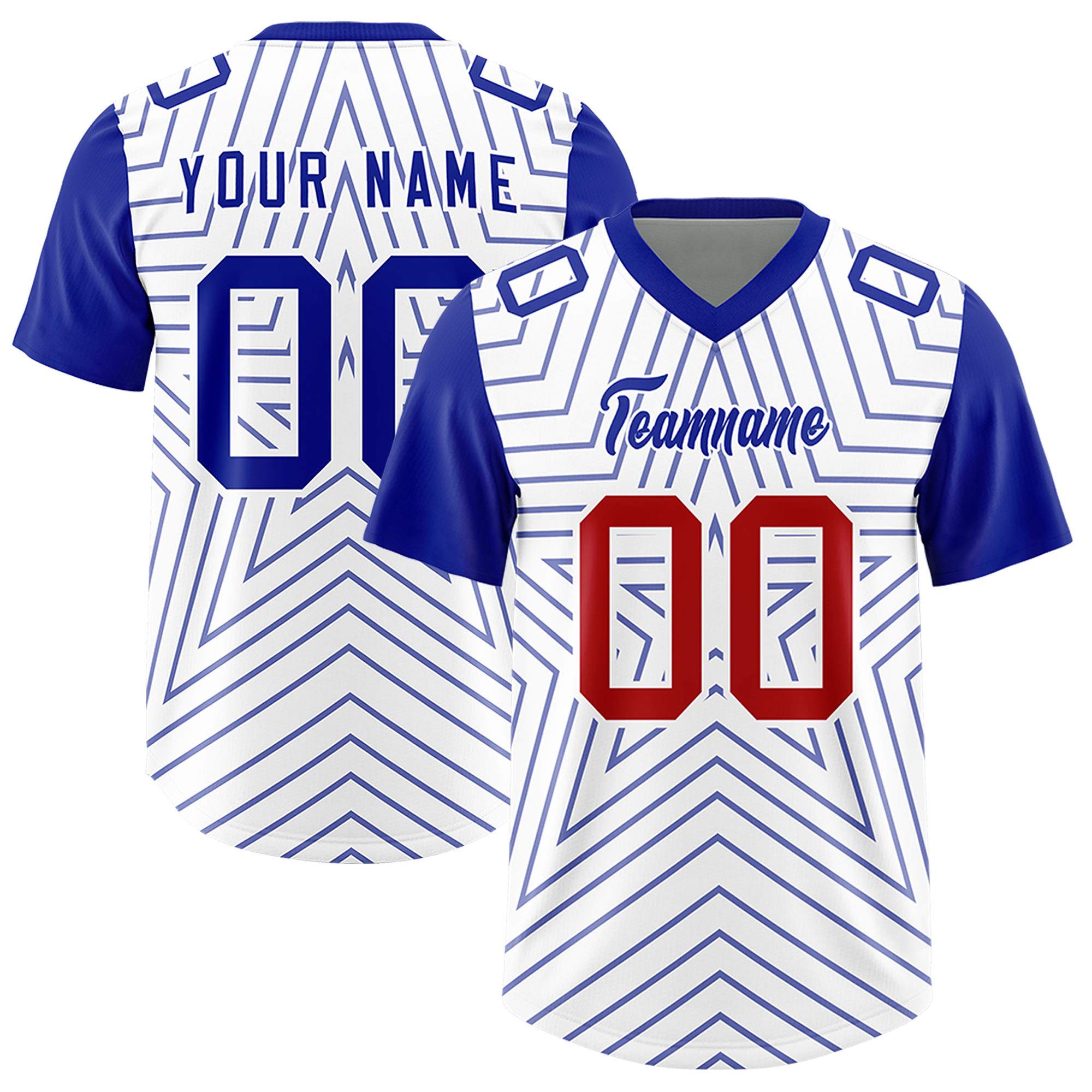 Individuell personalisiertes, authentisches Fußballtrikot mit Raglanärmeln und Sternenmuster