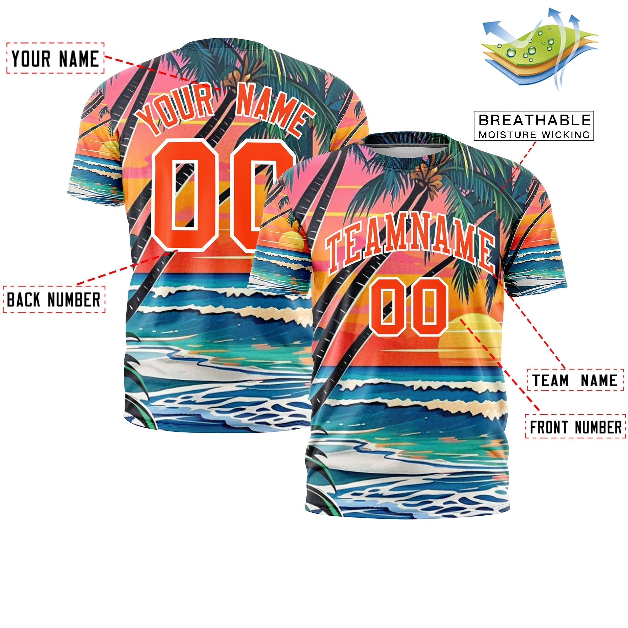 Benutzerdefiniertes T-Shirt im hawaiianischen Stil mit Graffiti-Muster