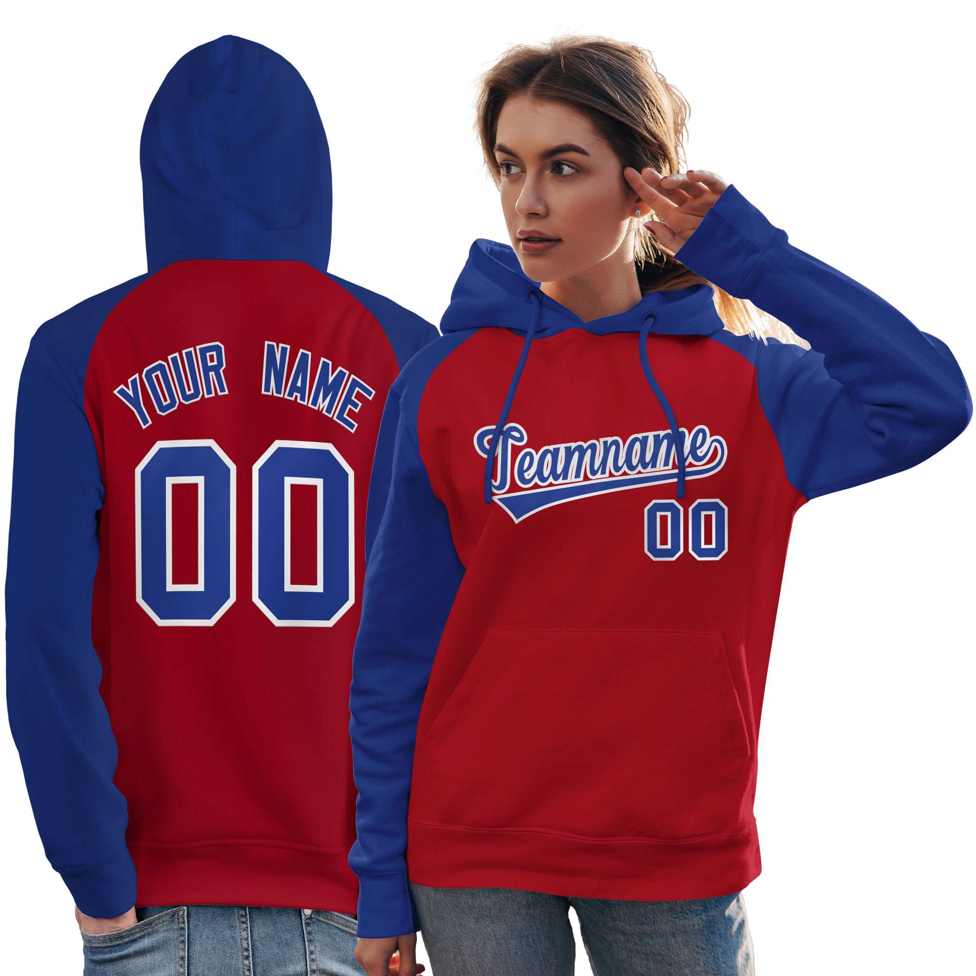 Individuell genähtes rotes Royal Raglanärmel-Sportpullover-Sweatshirt für Damen