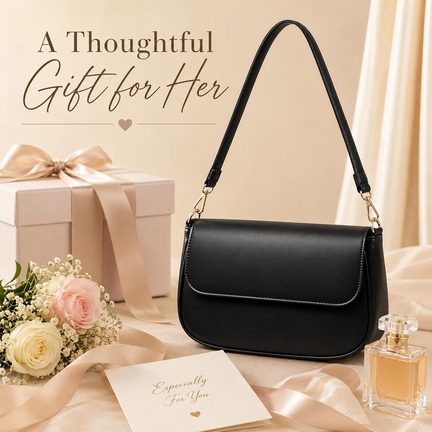 Women's Black Flap Shoulder Bag Gold Hardware