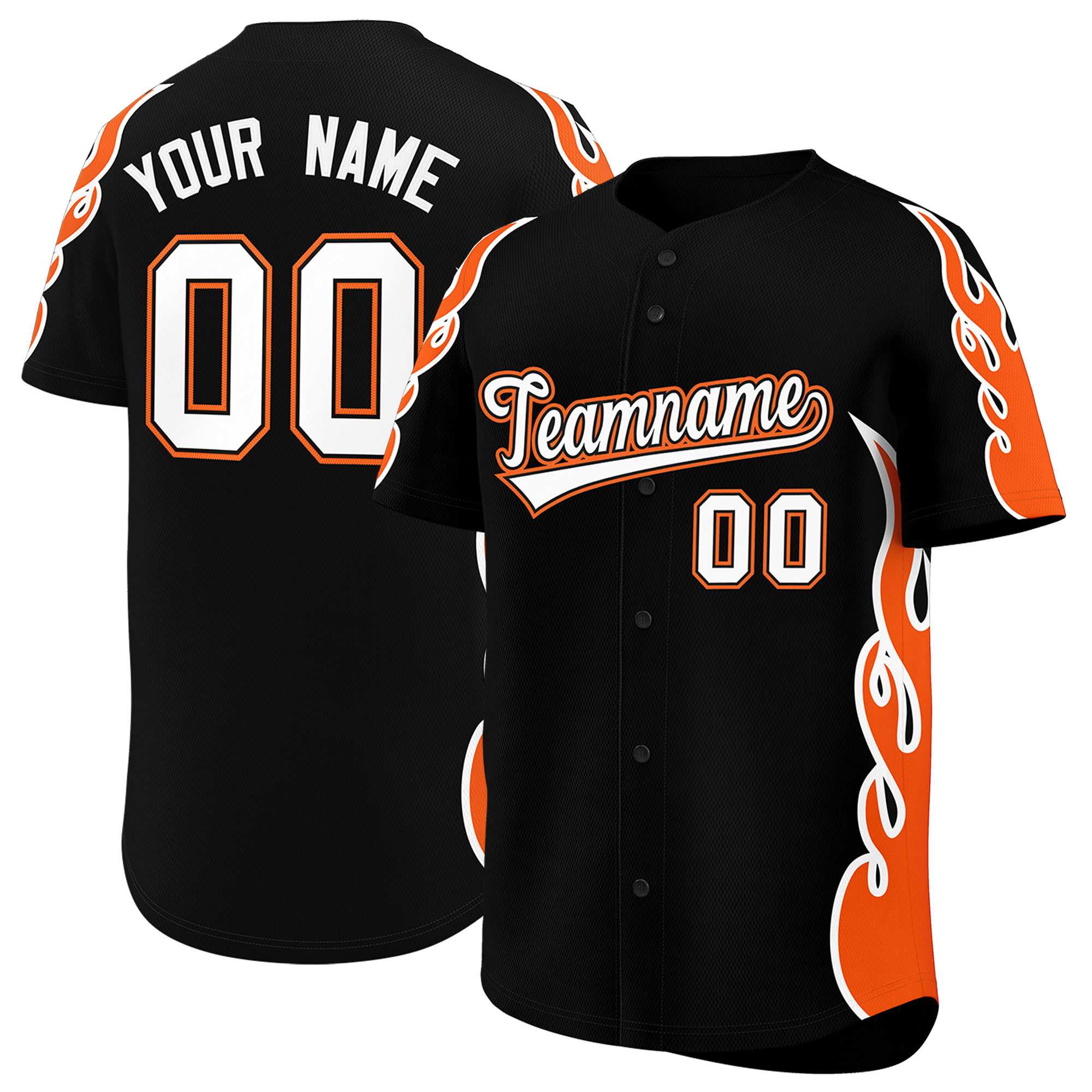 Benutzerdefiniertes Baseball-Trikot mit Seitenflammen-Umrissmuster für Sportuniformen