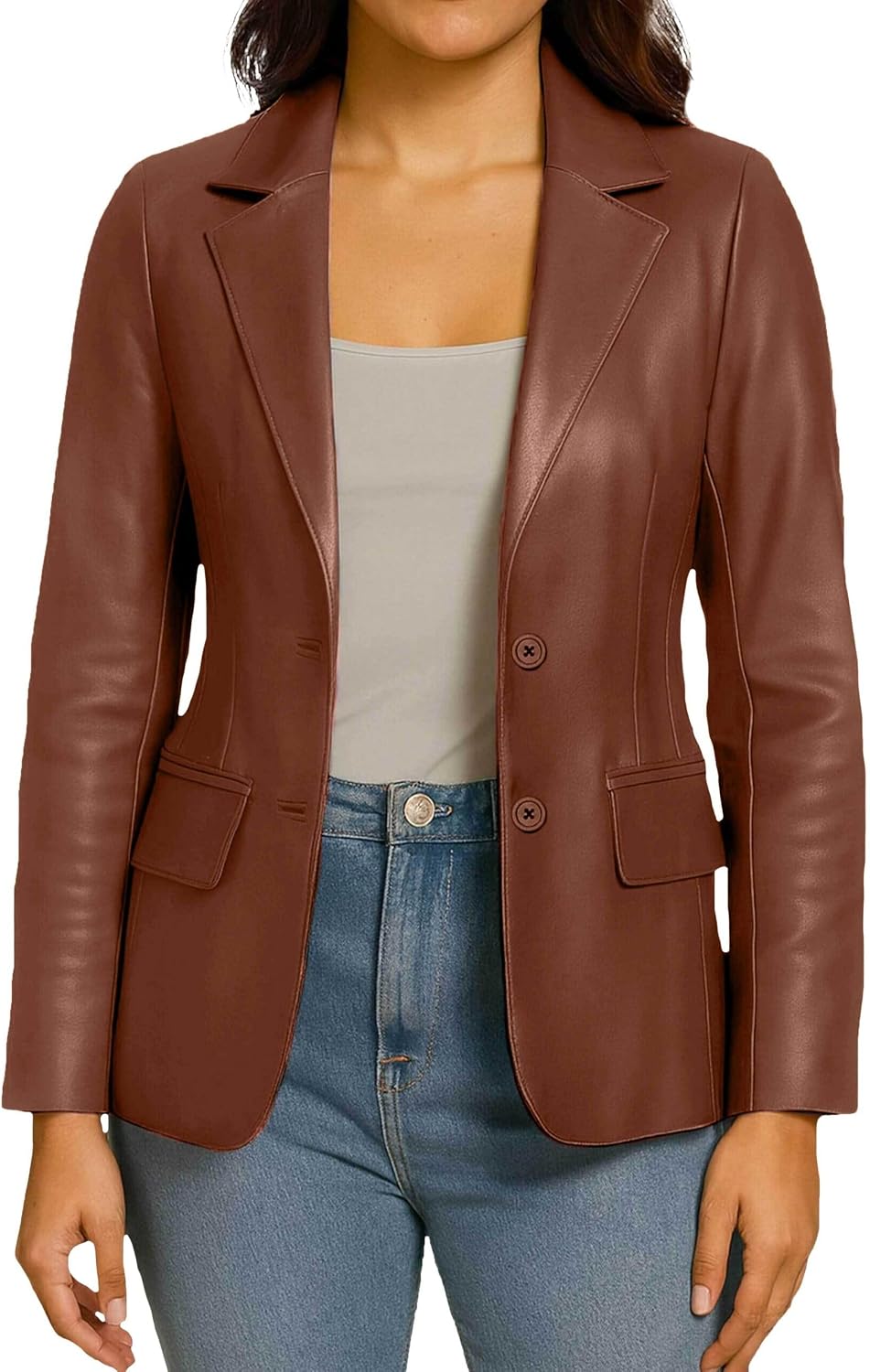 Women's Leather Blazer Jacket - Sports Style Real Lambskin Blazers & Coats Women's Leather Blazer Jacket - Sports Style Real Lambskin Blazers & Coats
