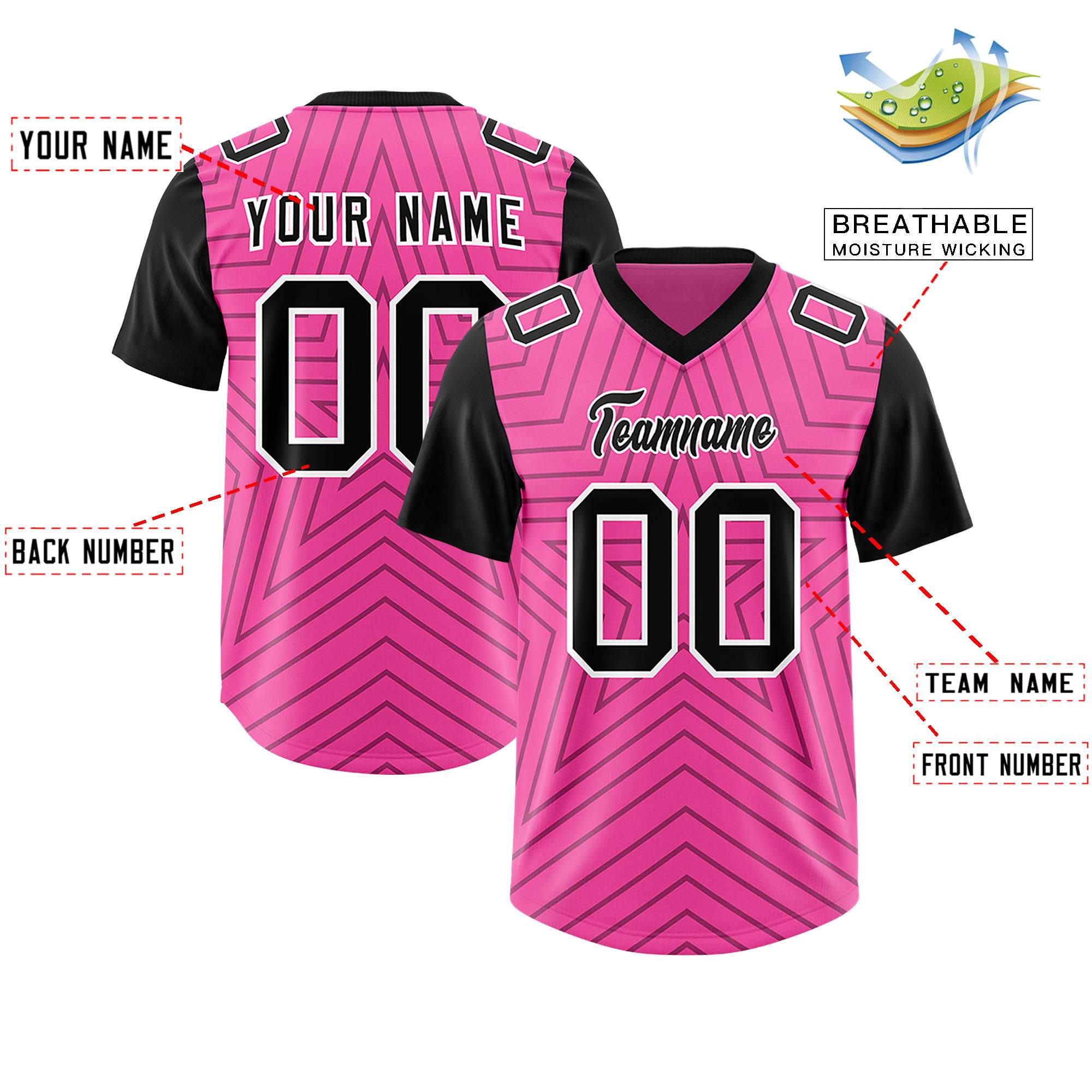 Individuell personalisiertes, authentisches Fußballtrikot mit Raglanärmeln und Sternenmuster