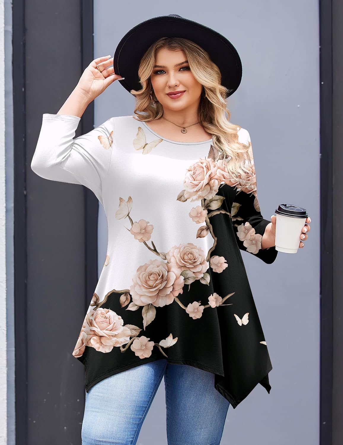 IN'VOLAND Plus Size Tops for Women 3 4 Sleeve Shirts Tunic to Wear with Leggings Loose Fit Summer Fall Clothes