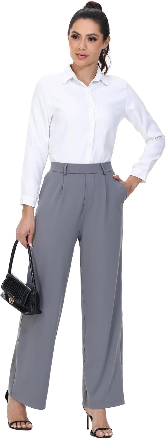 Women's High Waisted Wide Leg Dress Pants with Pockets