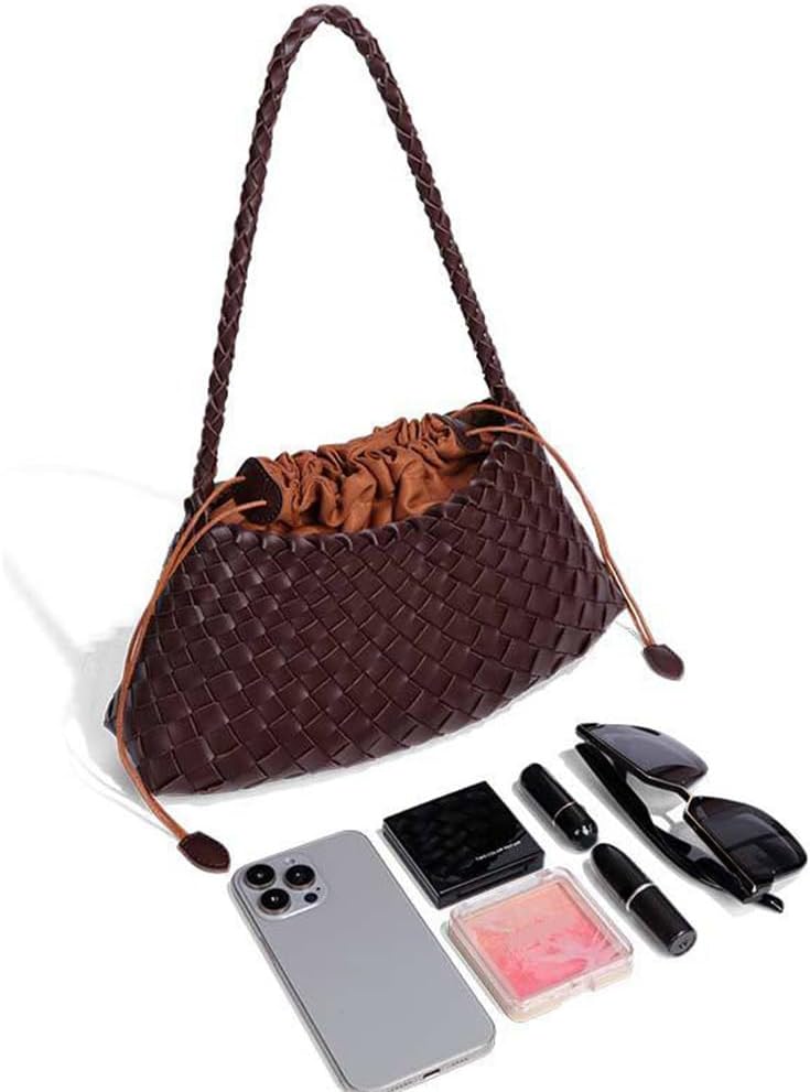 Women's Woven-Look Bucket Tote Bag Brown Orange