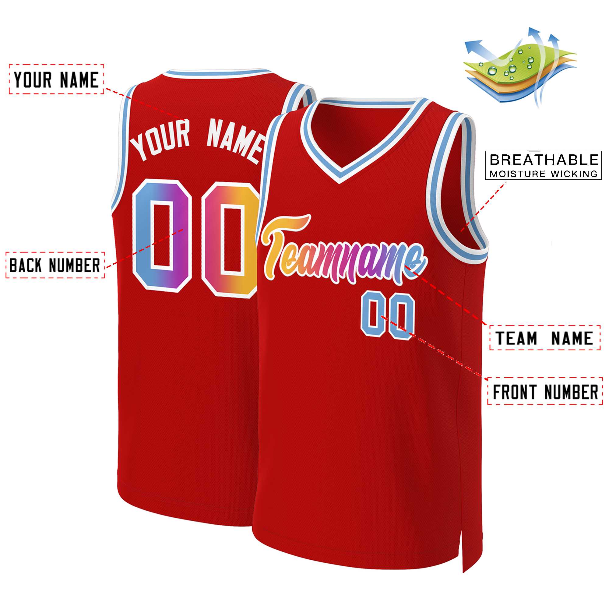Benutzerdefiniertes Basketballtrikot mit klassischem Farbverlauf und modischen Oberteilen