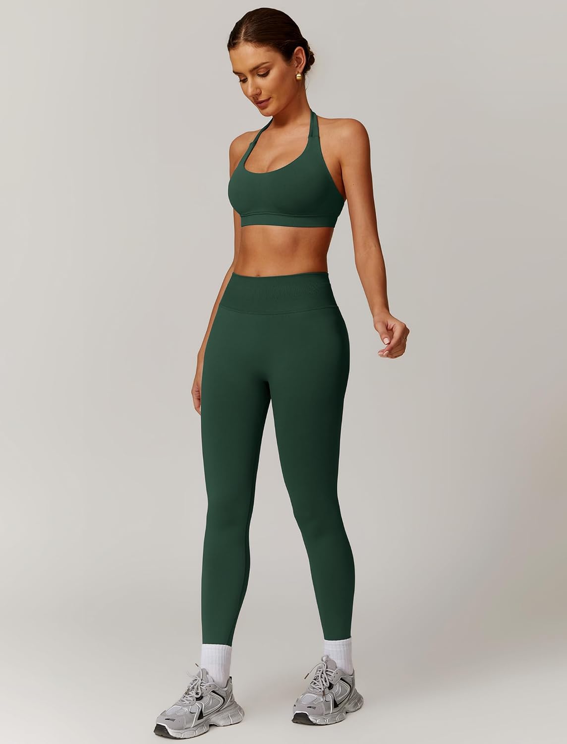 Women's Seamless Workout Set Halter Bra Leggings Green Women's Seamless Workout Set Halter Bra Leggings Green