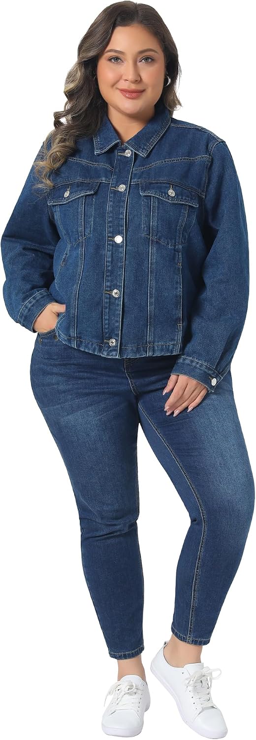 Women's Plus Size Classic Dark Blue Denim Jacket Women's Plus Size Classic Dark Blue Denim Jacket