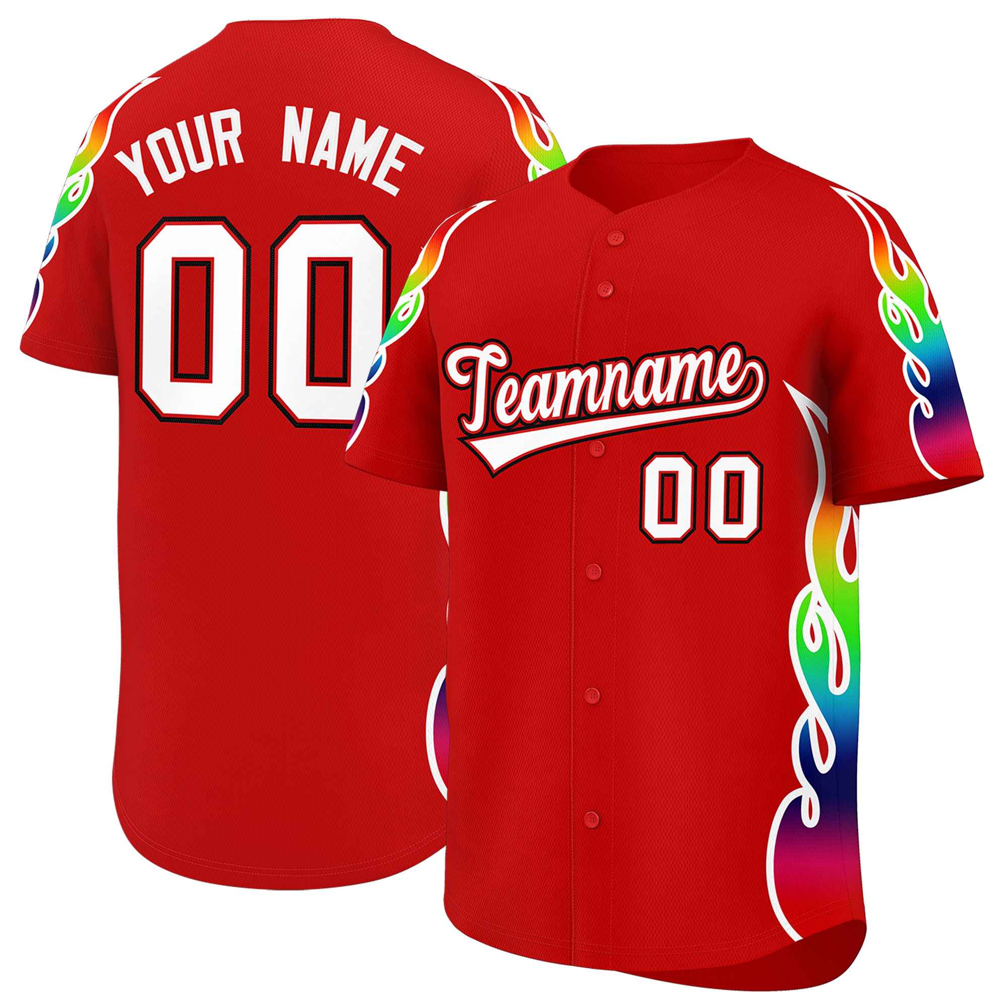 Benutzerdefiniertes Graffiti-Muster, personalisierter mehrfarbiger Flammendruck, authentisches Baseball-Trikot