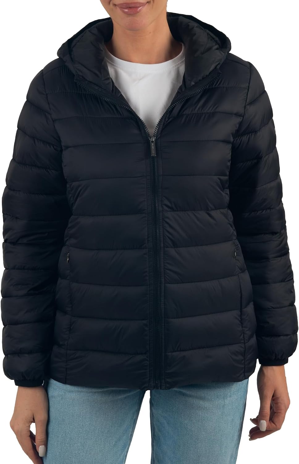 Women's Lightweight Hooded Puffer Jacket Water-Resistant Black