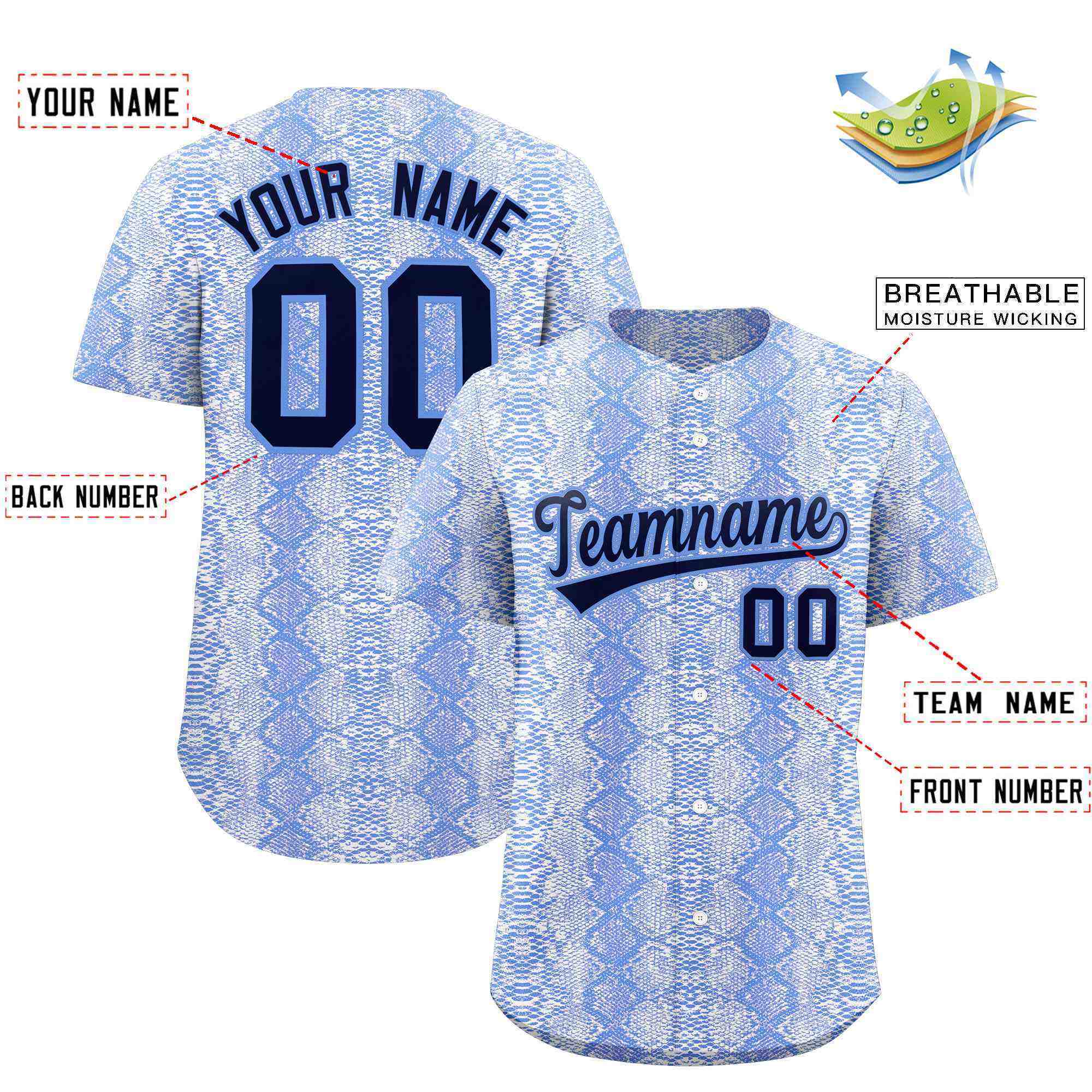 Benutzerdefiniertes authentisches Baseball-Trikot mit mehrfarbigem Schlangenledermuster