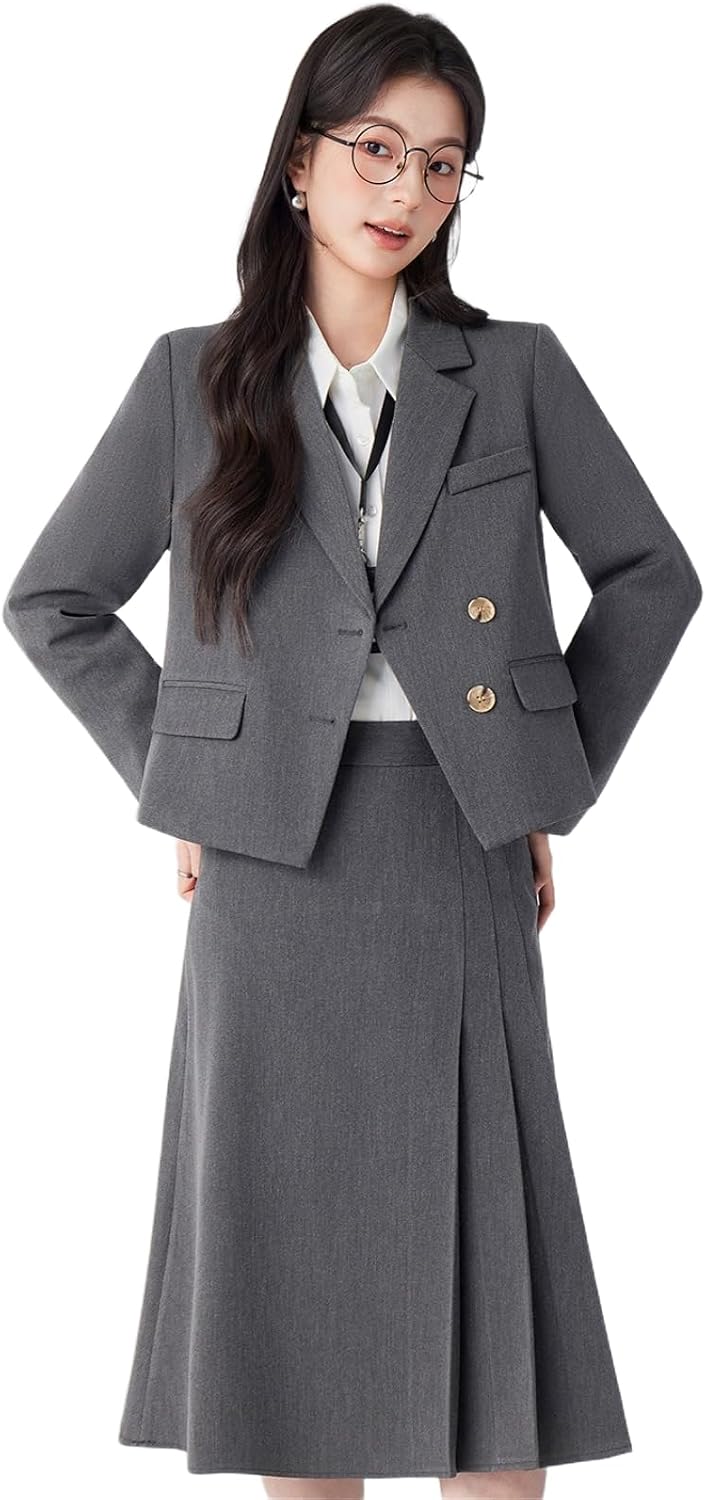 Short Sleeve Blazer Set Women's Summer Office Uniform Workwear