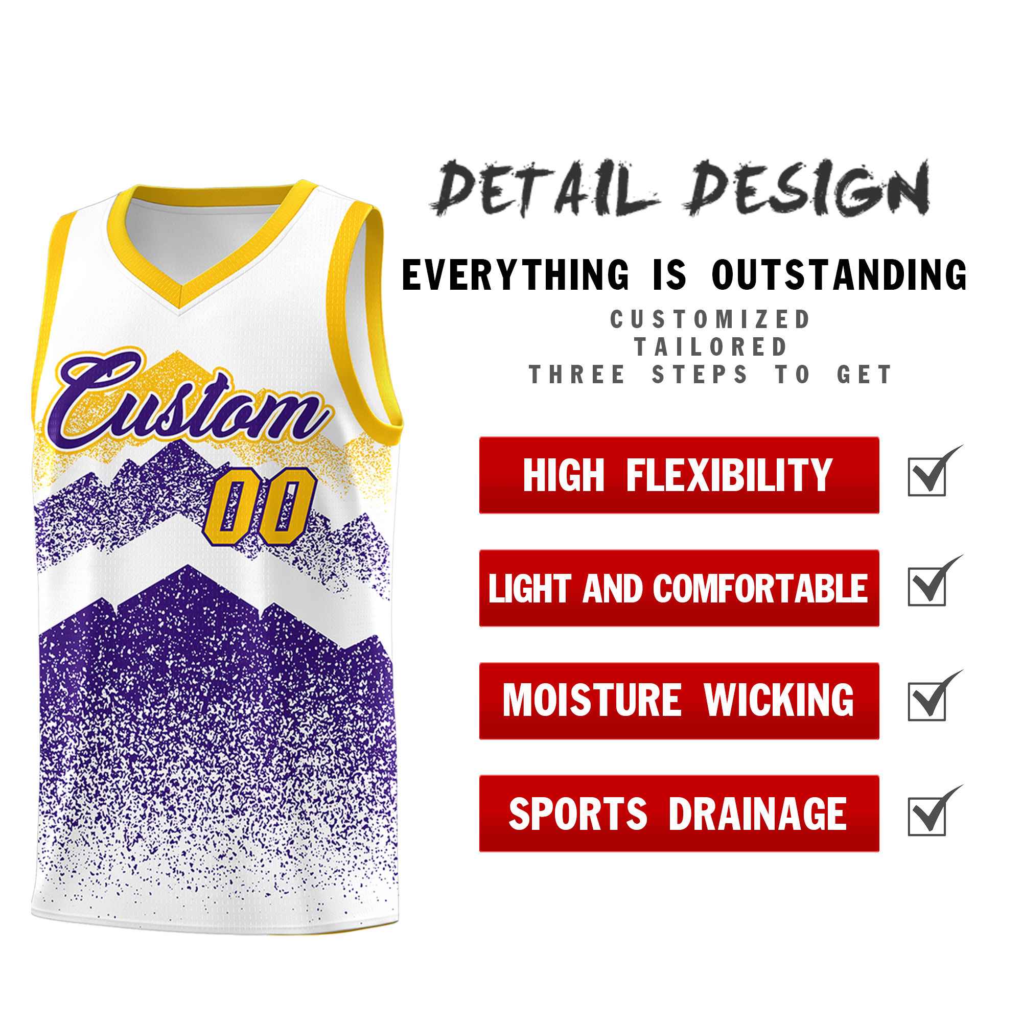 Benutzerdefiniertes Mountain Fade Drapable Gradient Fashion Uniform-Basketballtrikot