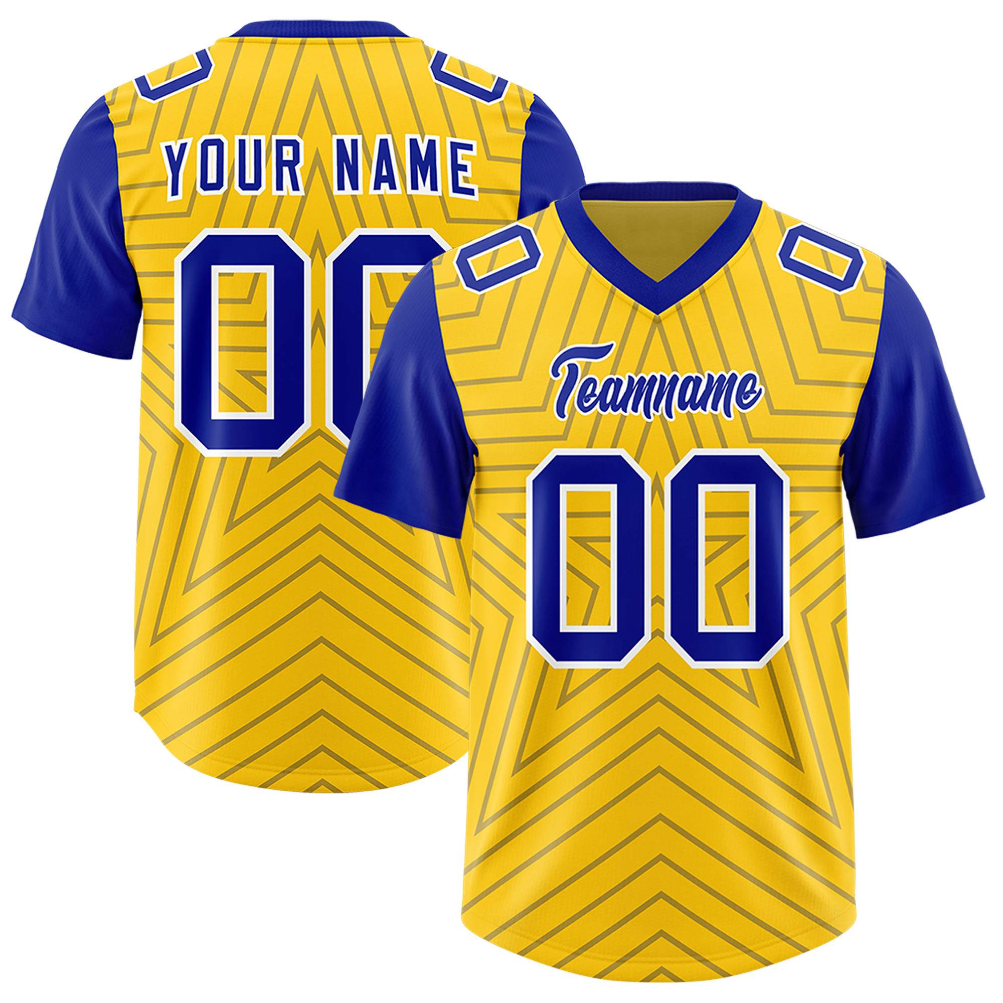 Individuell personalisiertes, authentisches Fußballtrikot mit Raglanärmeln und Sternenmuster
