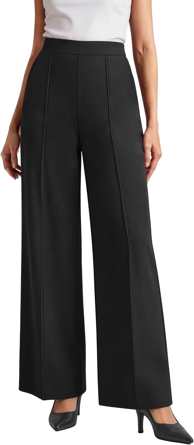 Womens Wide Leg Dress Pants High Waisted Pull On Work Trousers Business Casual Palazzo