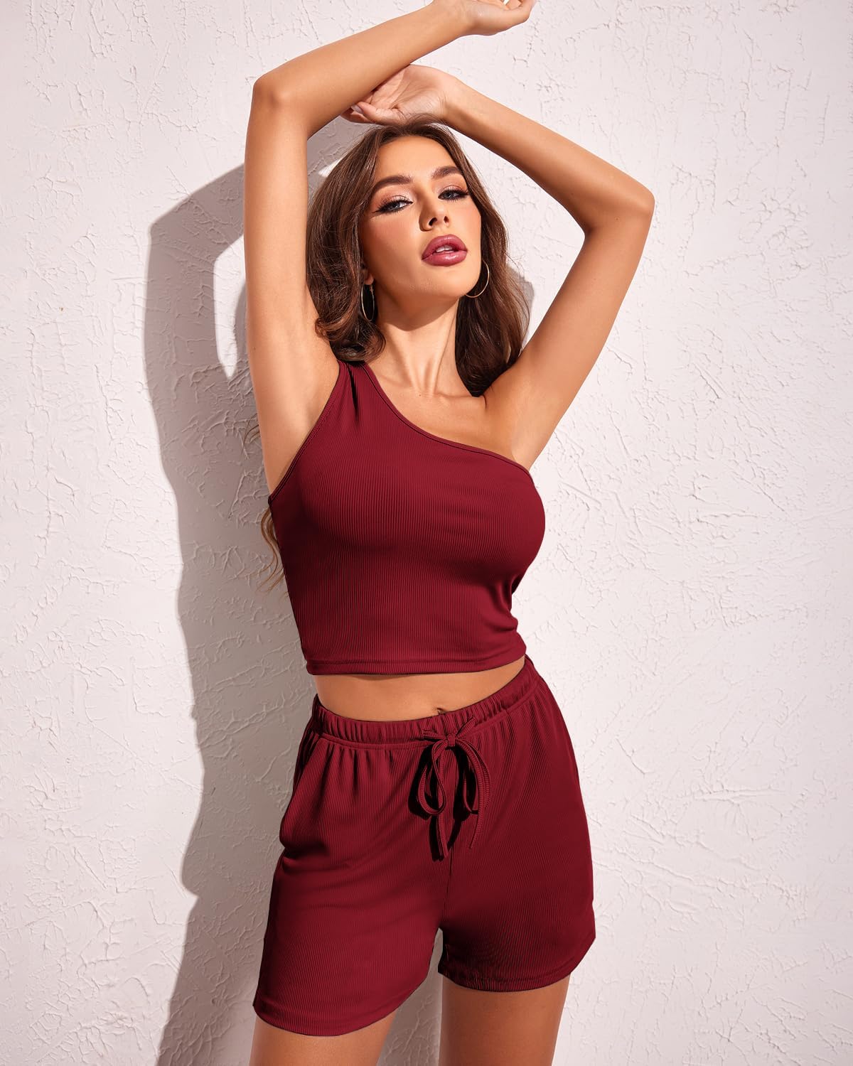 Women's Ribbed 4 Piece Lounge Set Tank Shorts Pants