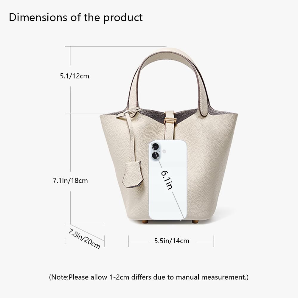 Women's Genuine Leather Bucket Tote Handbag With Lock Beige
