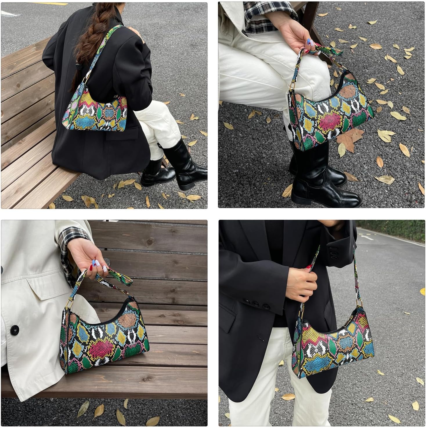 Women's Snakeskin Print Baguette Shoulder Bag Multicolor Women's Snakeskin Print Baguette Shoulder Bag Multicolor