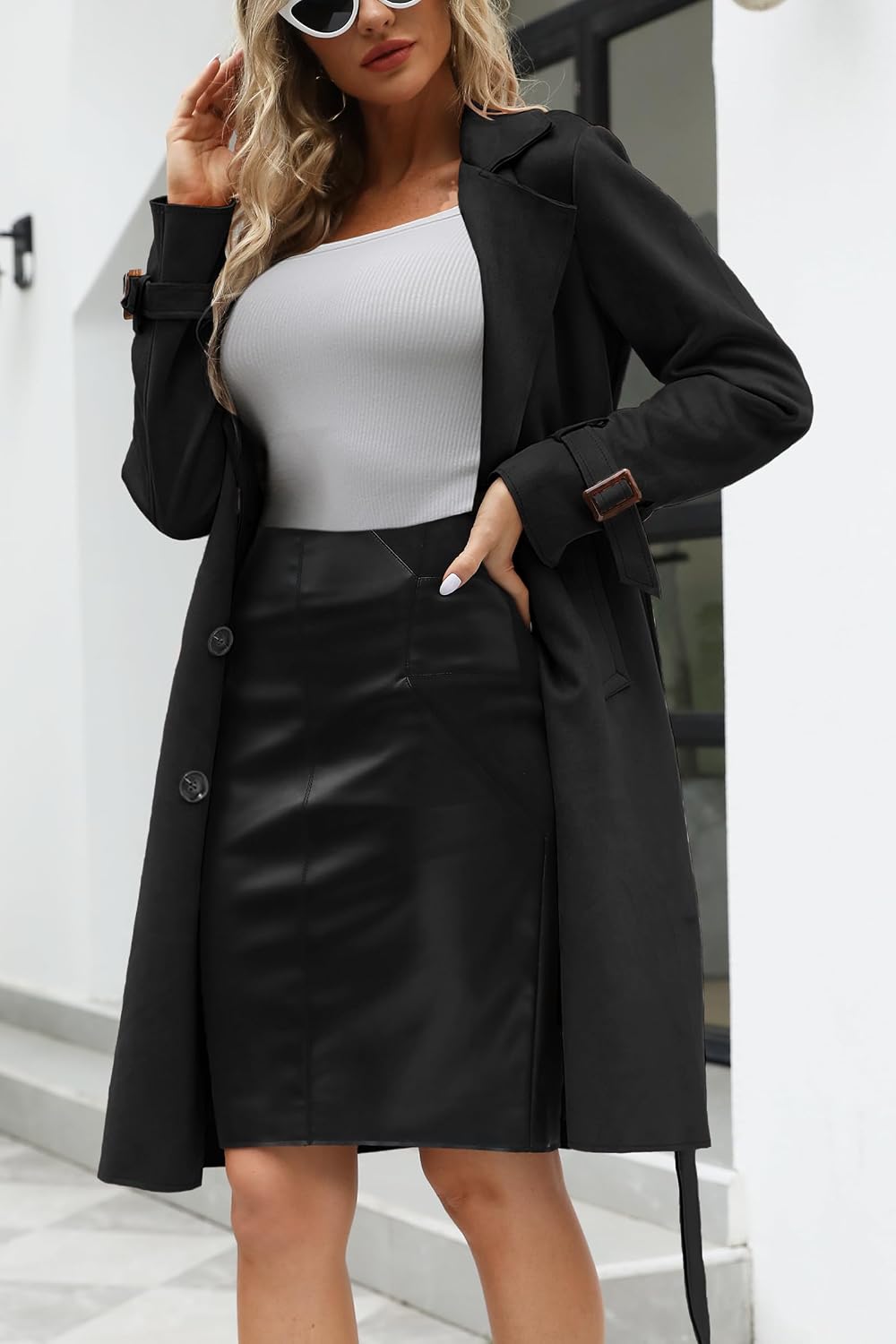 Womens Faux Suede Leather Jacket Spring and Winter Fashion Long Trench Coat Windbreaker