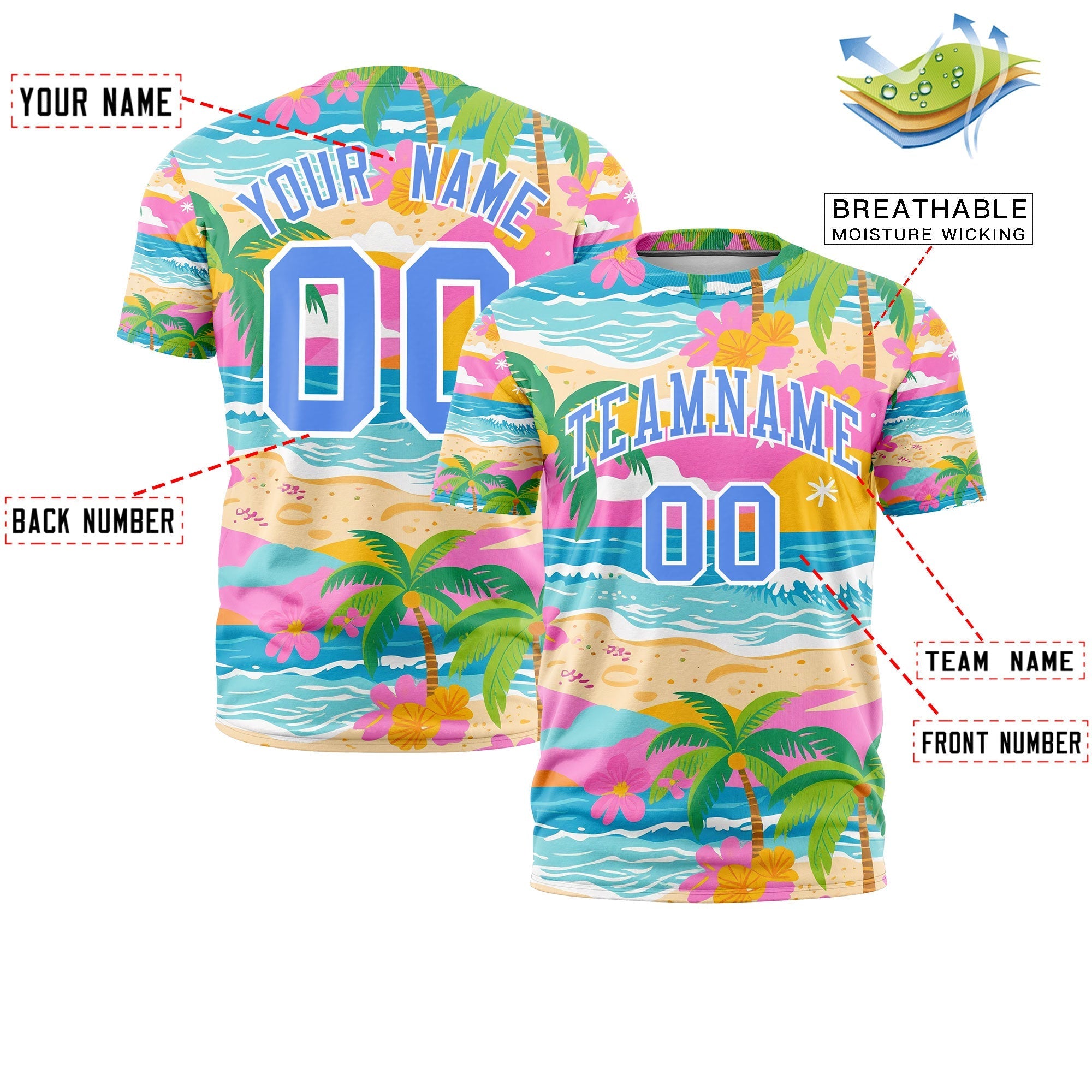 Benutzerdefiniertes T-Shirt im hawaiianischen Stil mit Graffiti-Muster