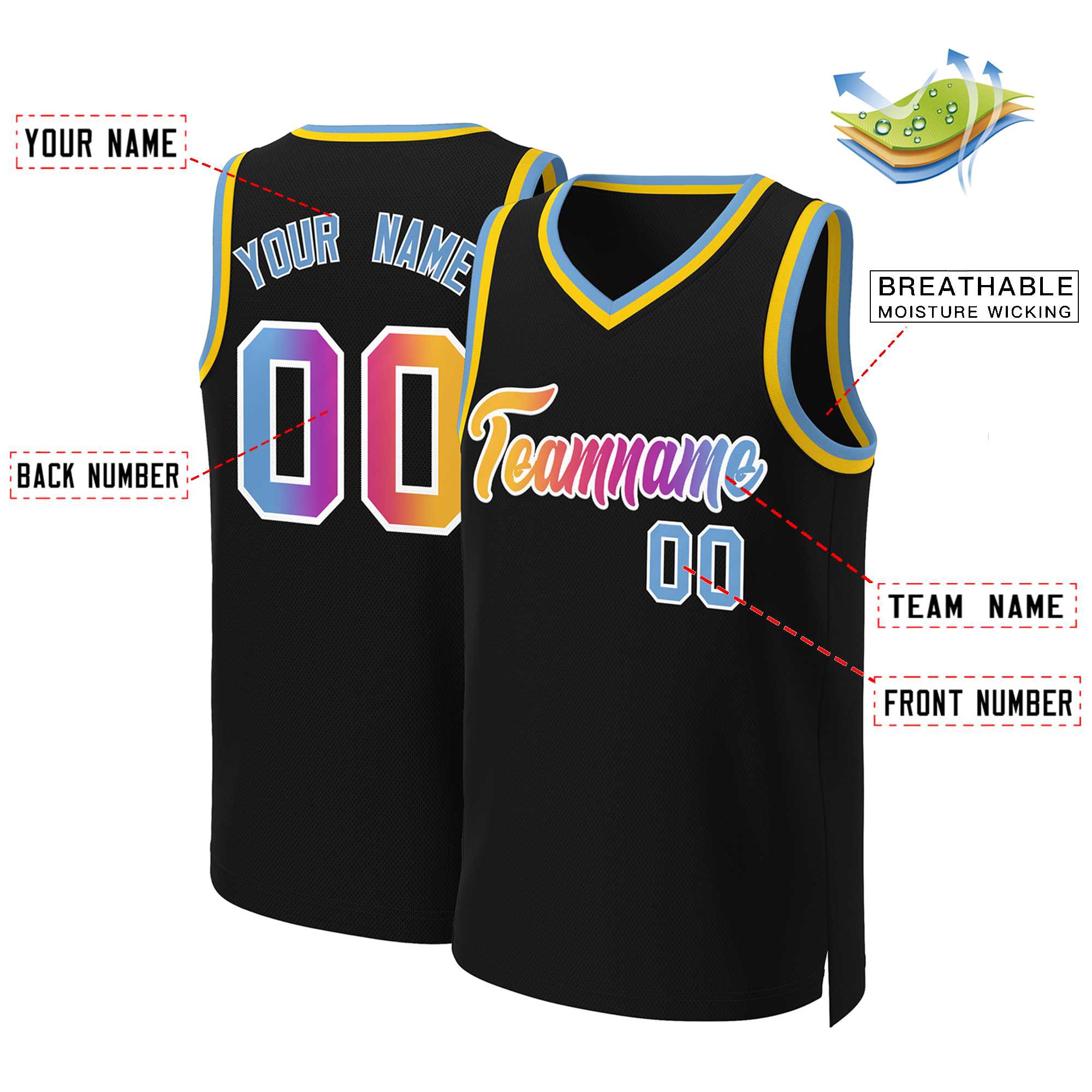 Benutzerdefiniertes Basketballtrikot mit klassischem Farbverlauf und modischen Oberteilen