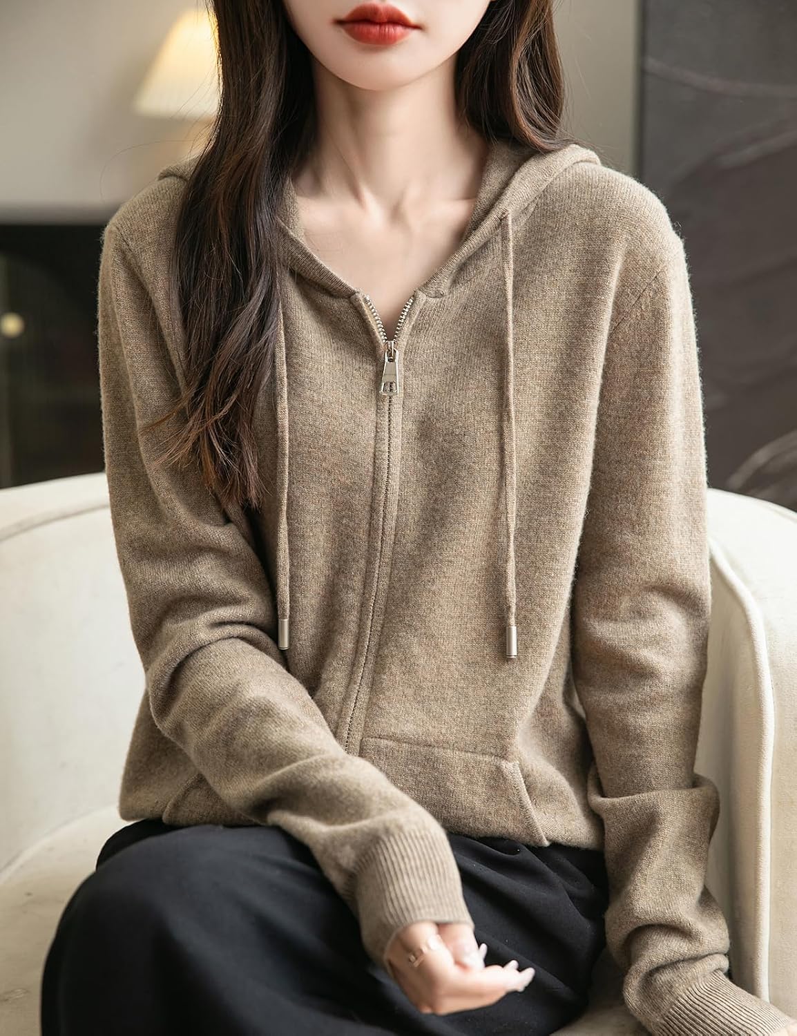 Women's 100% Merino Wool Zip Up Hoodies Fall Winter Warm Long Sleeve Knit Sweatshirt Cardigan with Pocket Women's 100% Merino Wool Zip Up Hoodies Fall Winter Warm Long Sleeve Knit Sweatshirt Cardigan with Pocket