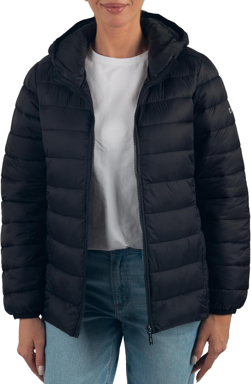 Women's Lightweight Hooded Puffer Jacket Water-Resistant Black